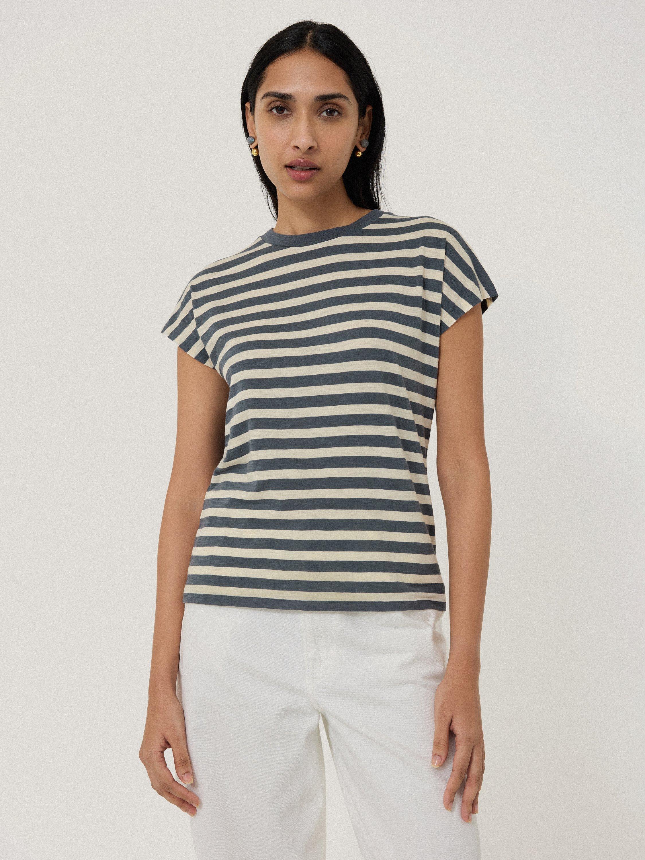 Product image 1 of 5, which shows Jigsaw Cotton Slub Stripe T-Shirt, Grey, M