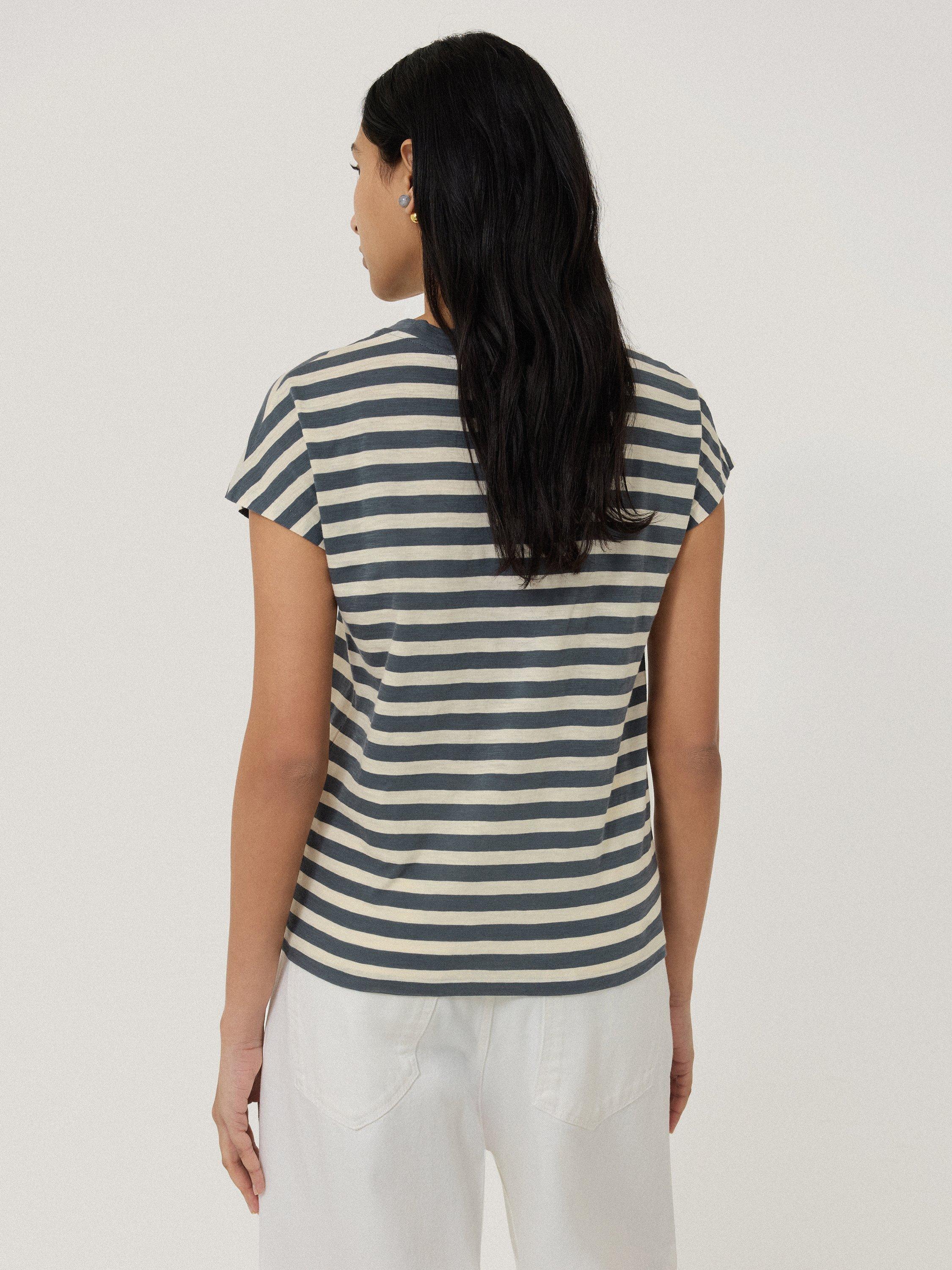 Product image 2 of 5, which shows Jigsaw Cotton Slub Stripe T-Shirt, Grey, M
