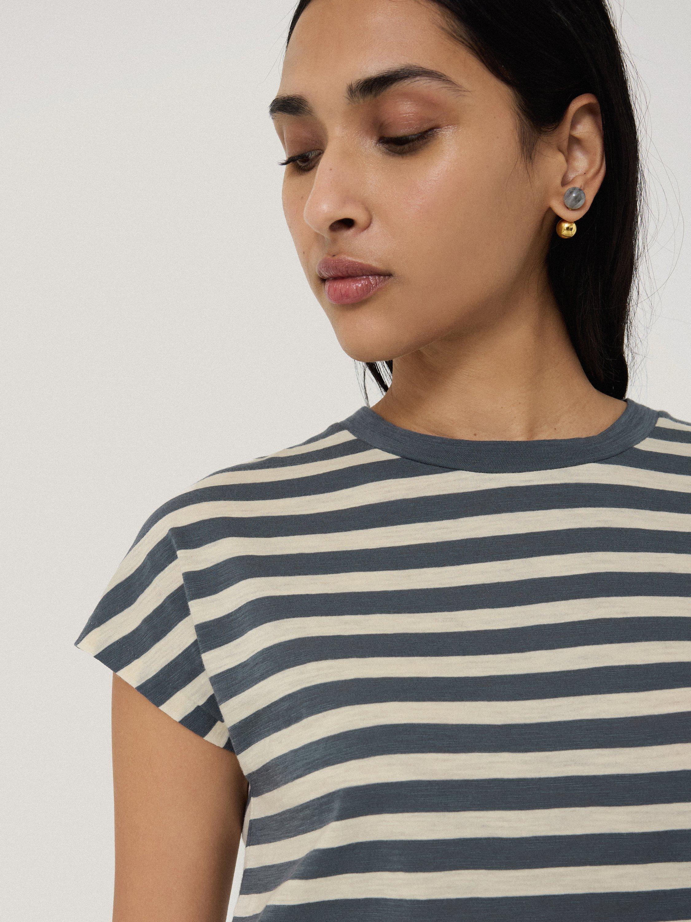 Product image 3 of 5, which shows Jigsaw Cotton Slub Stripe T-Shirt, Grey, M