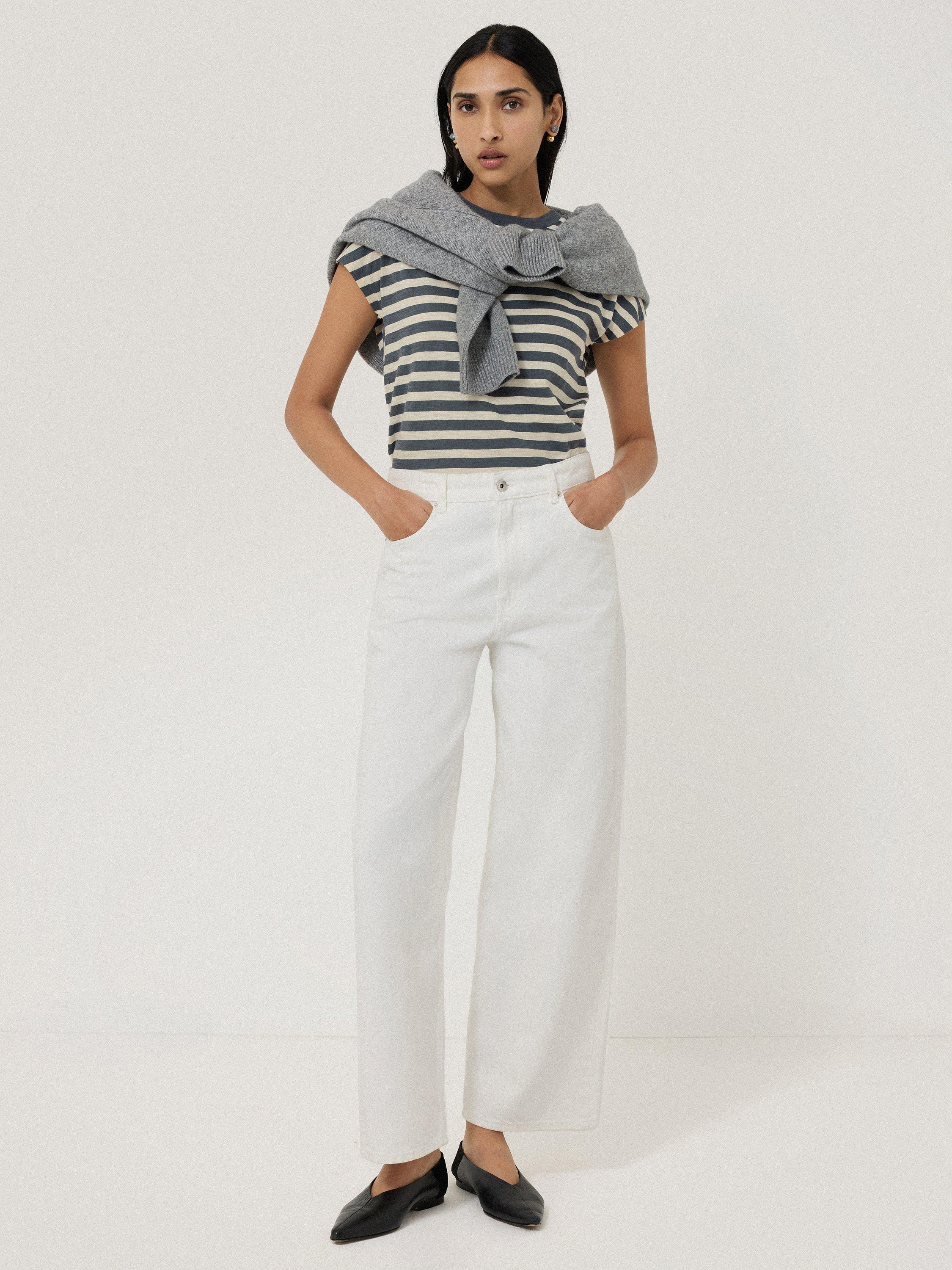 Product image 4 of 5, which shows Jigsaw Cotton Slub Stripe T-Shirt, Grey, M
