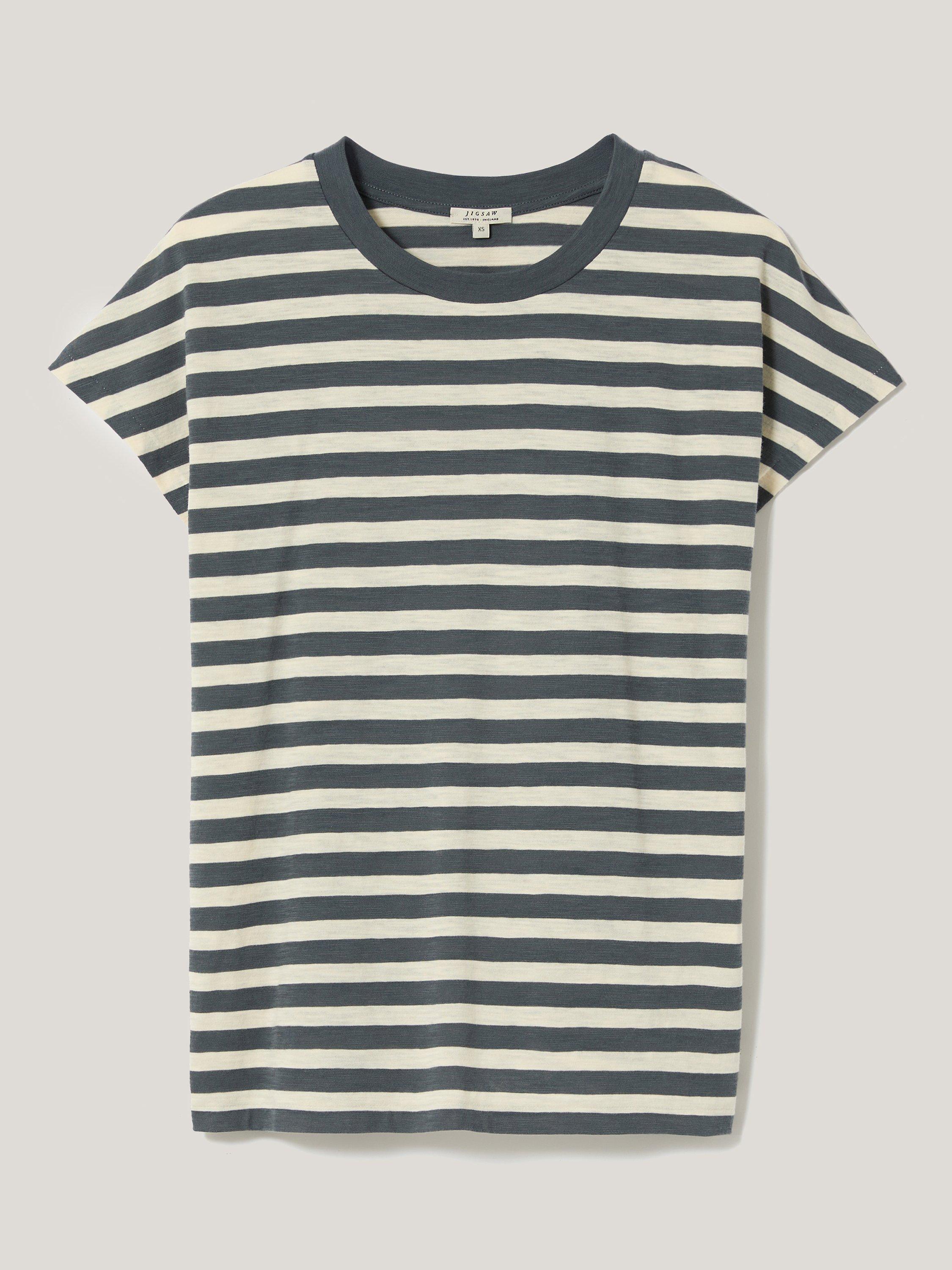 Product image 5 of 5, which shows Jigsaw Cotton Slub Stripe T-Shirt, Grey, M