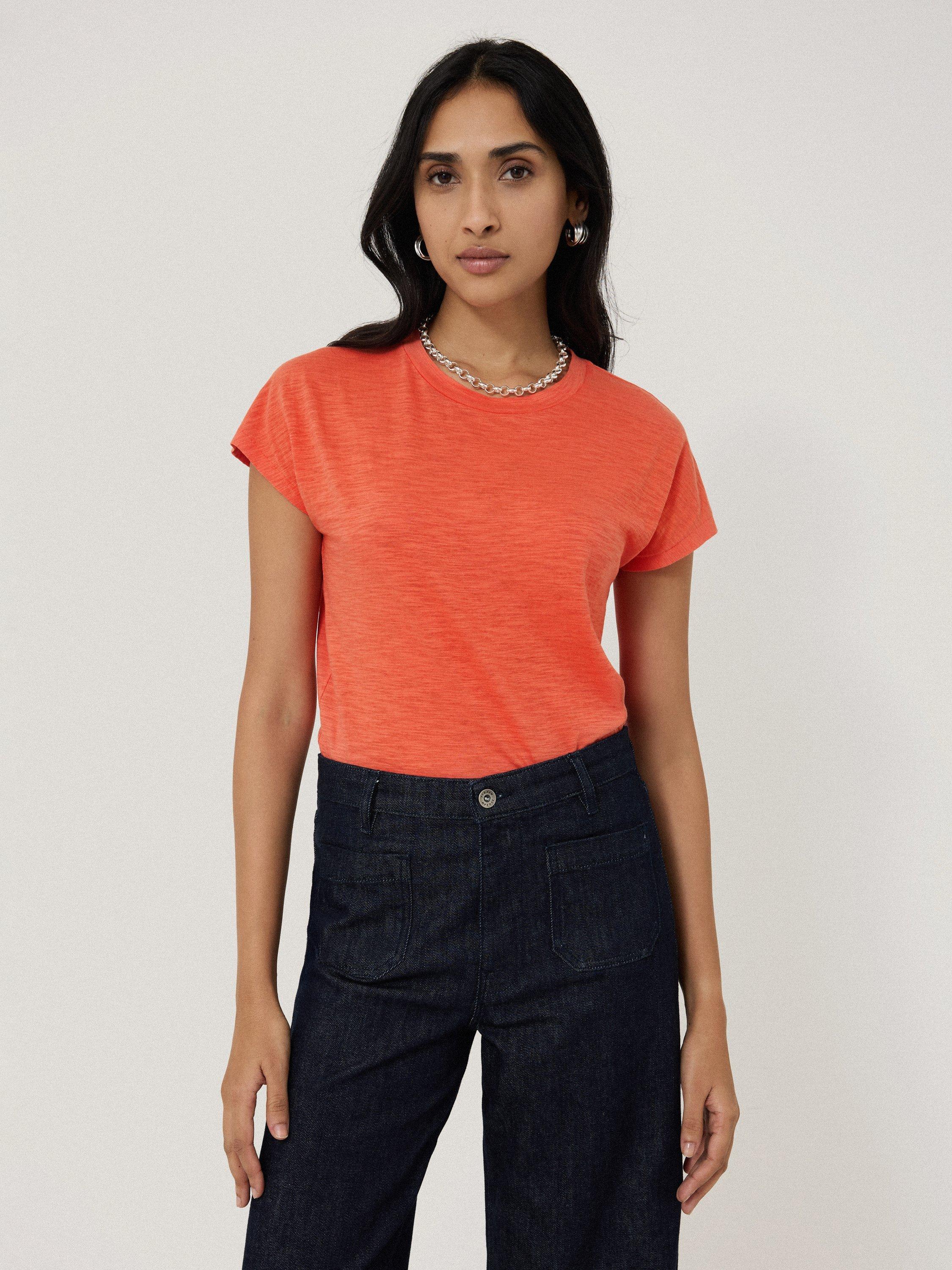 Product image 1 of 5, which shows Jigsaw Cotton Harlech Cap Sleeve Top, Orange, XS