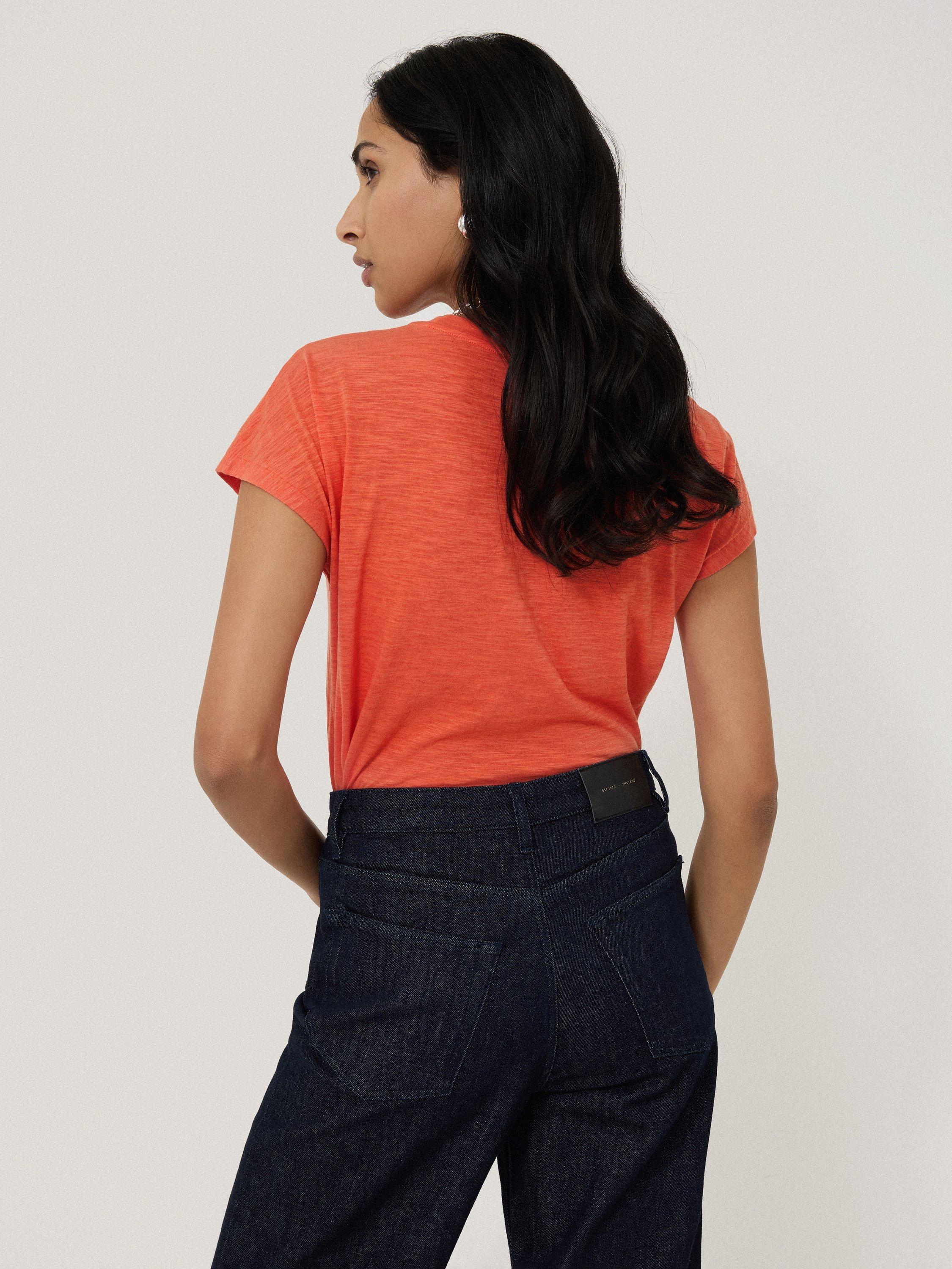 Product image 2 of 5, which shows Jigsaw Cotton Harlech Cap Sleeve Top, Orange, XS