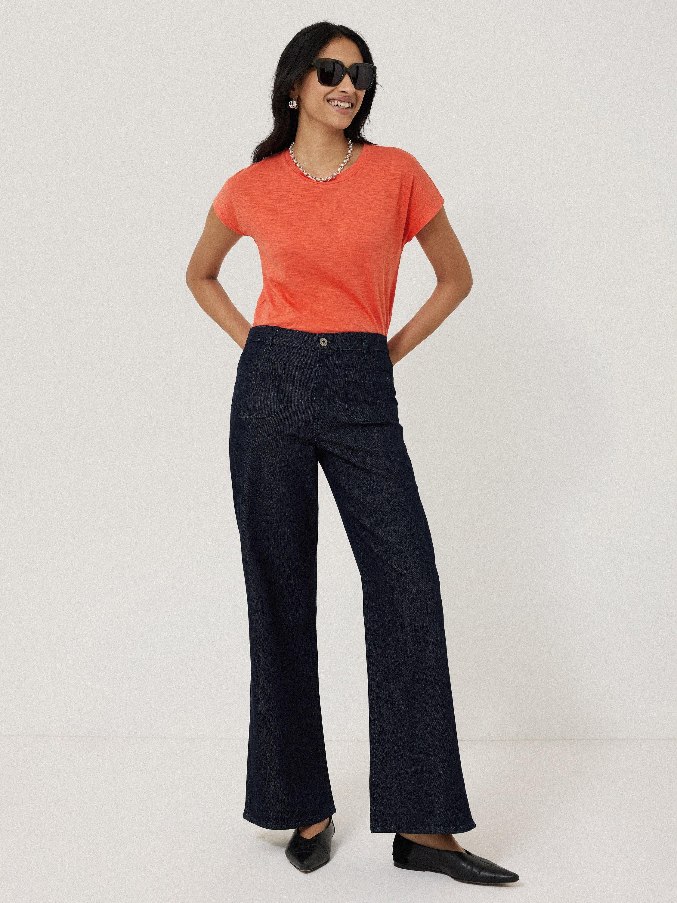 Product image 4 of 5, which shows Jigsaw Cotton Harlech Cap Sleeve Top, Orange, XS