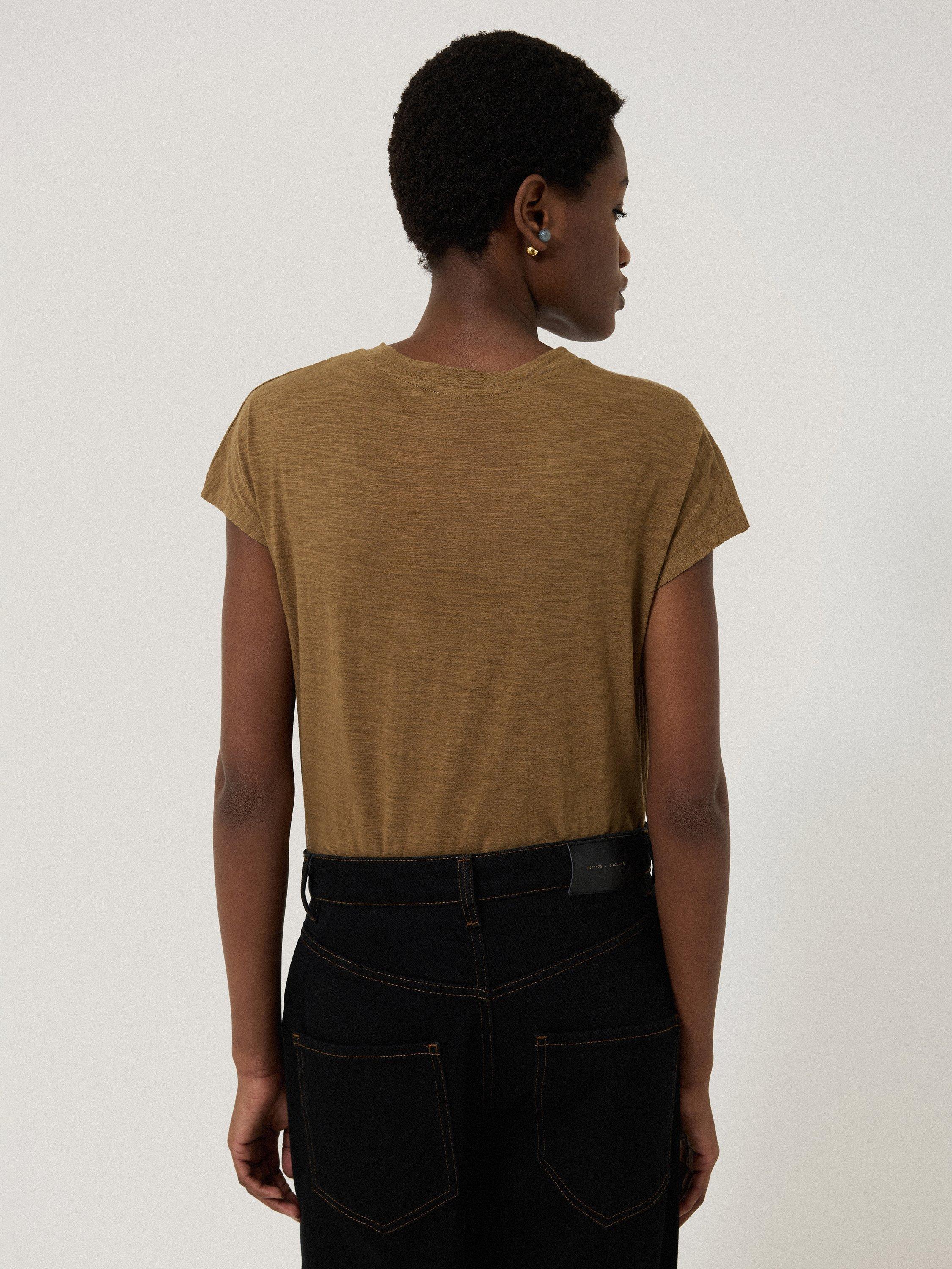 Product image 2 of 5, which shows Jigsaw Cotton Harlech Cap Sleeve Top, Khaki, S