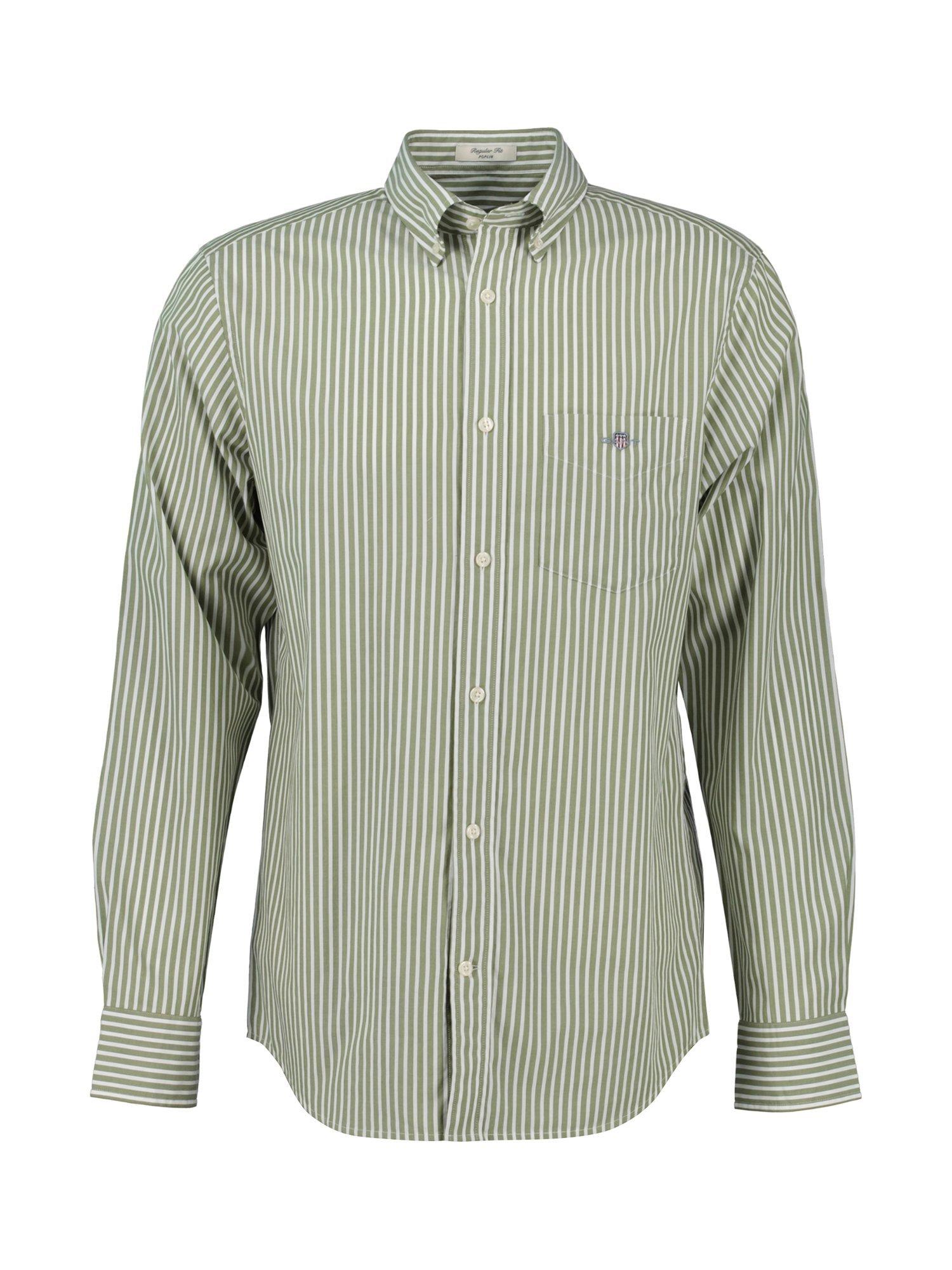 Product image 1 of 2, which shows GANT Cotton Poplin Stripe Shirt, Moss Green, S