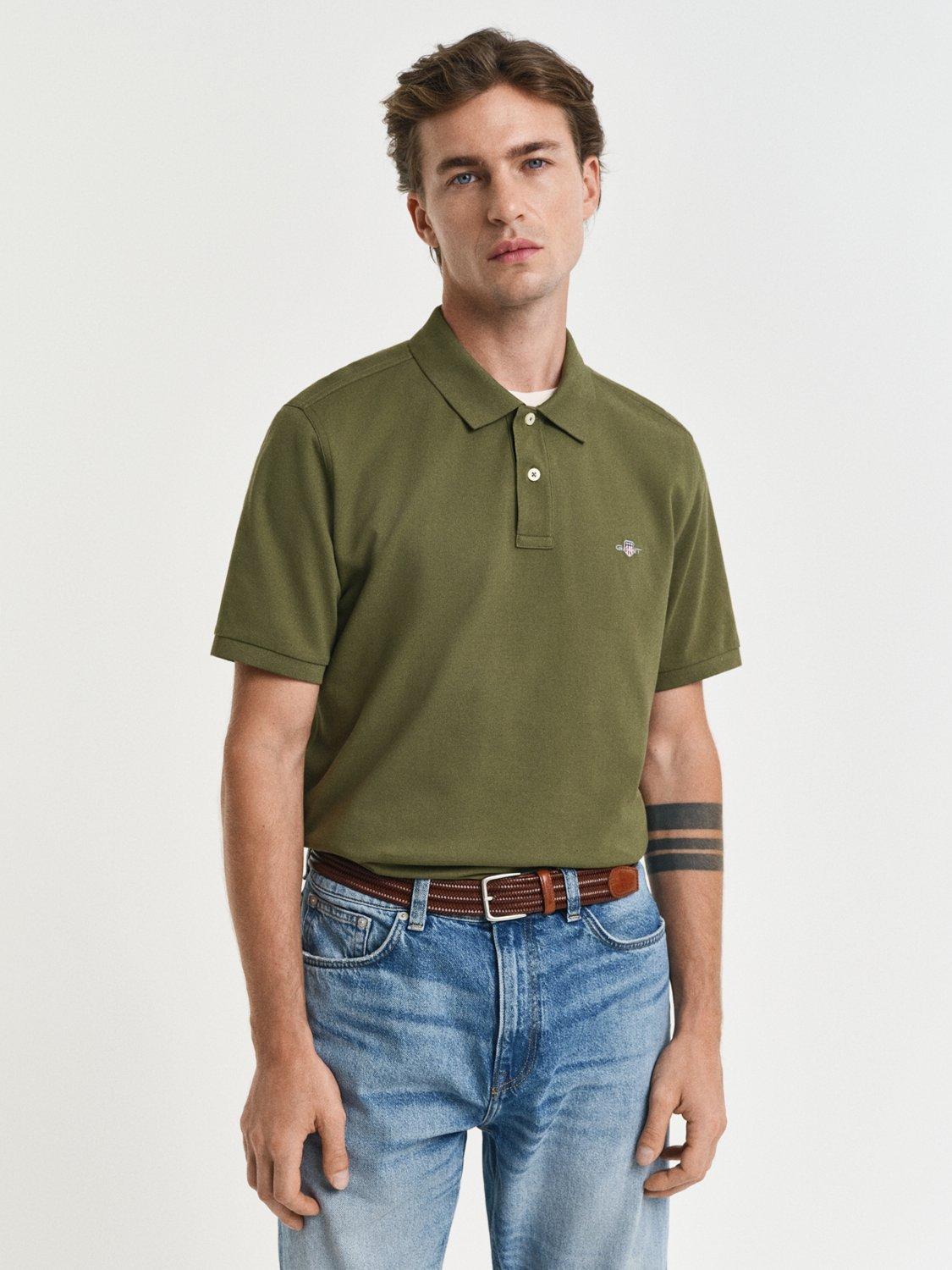 Product image 1 of 2, which shows GANT Cotton Shield Logo Polo Shirt, Moss Green, S