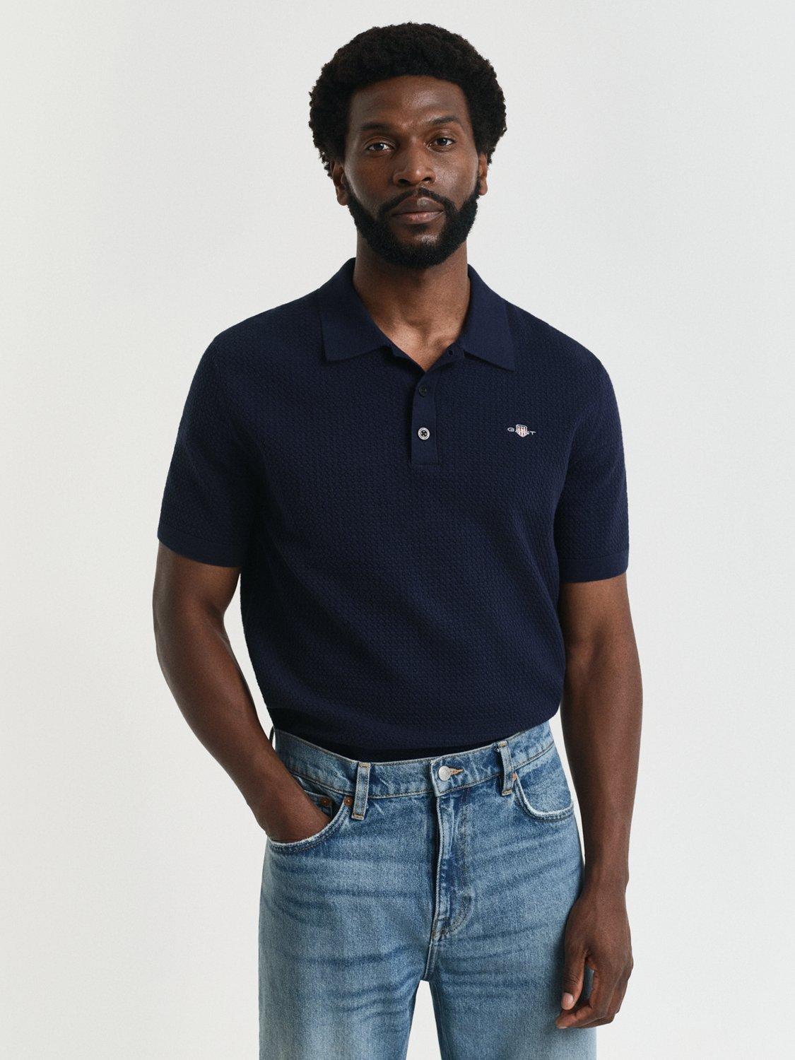 Product image 1 of 1, which shows GANT Cotton Shield Logo Polo Shirt, Evening Blue, S