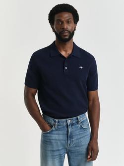 GANT Cotton Shield Logo Polo Shirt, Evening Blue, Evening Blue