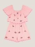 Monsoon Kids' Gingham Scallop Hem Playsuit, Pink