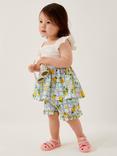 Monsoon Baby Broderie Top & Lemon Print Shorts Set, Blue