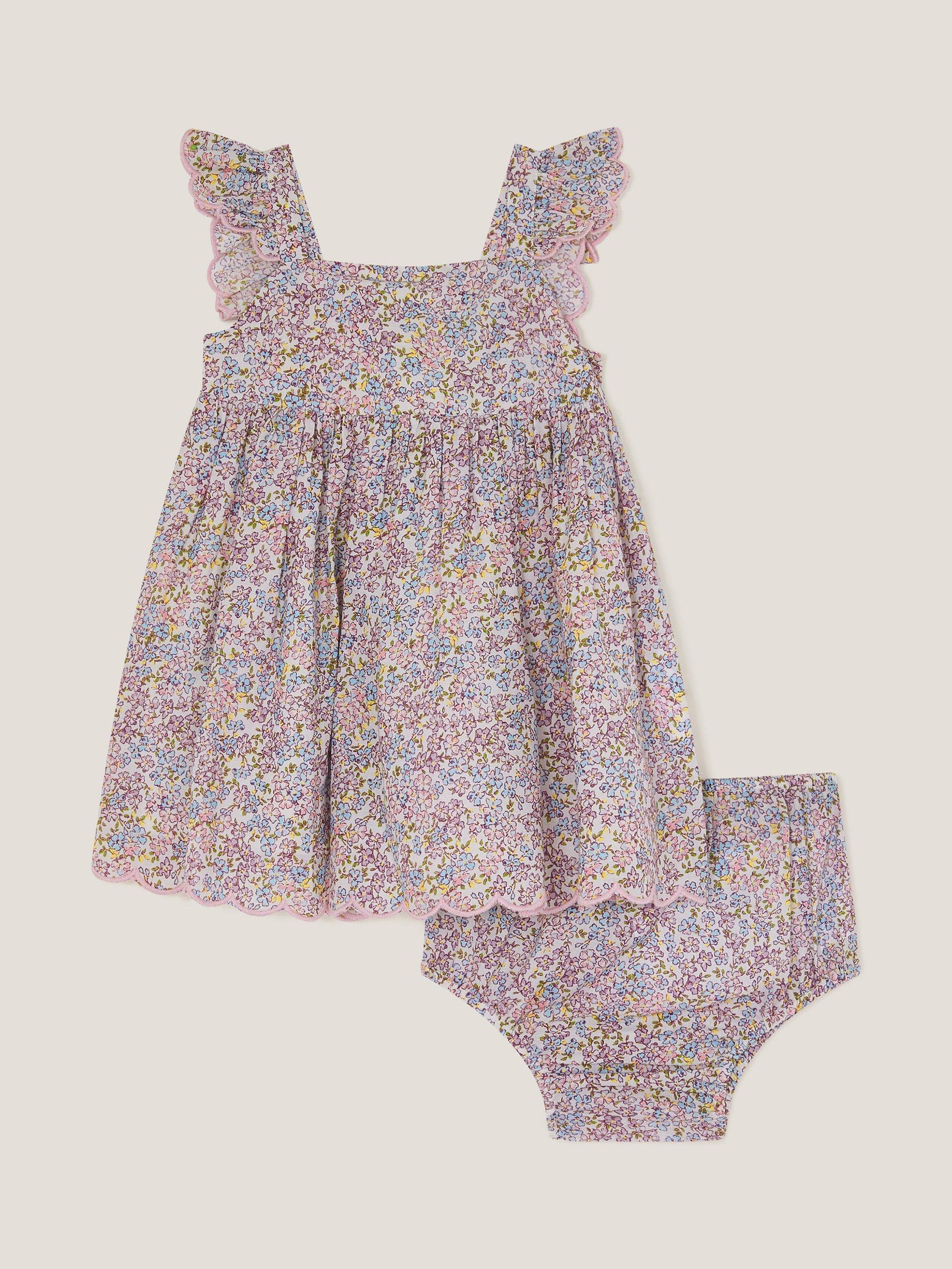 Product image 1 of 3, which shows Monsoon Baby Newborn Peri Floral Sundress & Briefs Set, Lilac, 6-9 months