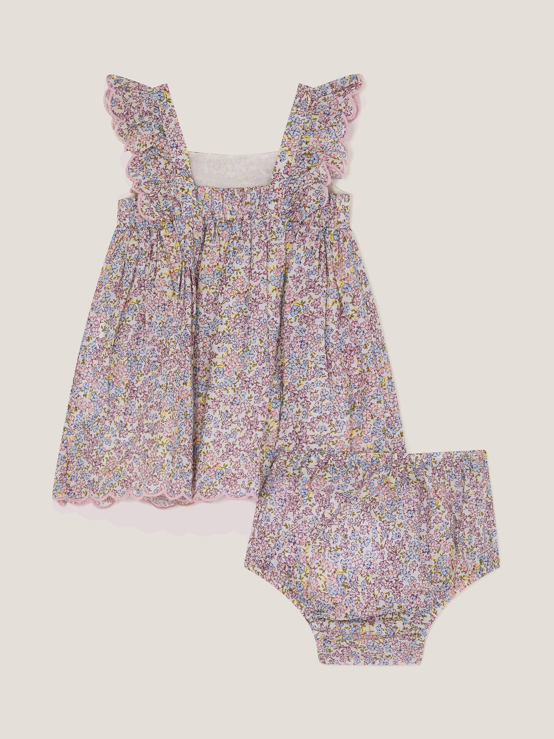 Product image 2 of 3, which shows Monsoon Baby Newborn Peri Floral Sundress & Briefs Set, Lilac, 6-9 months