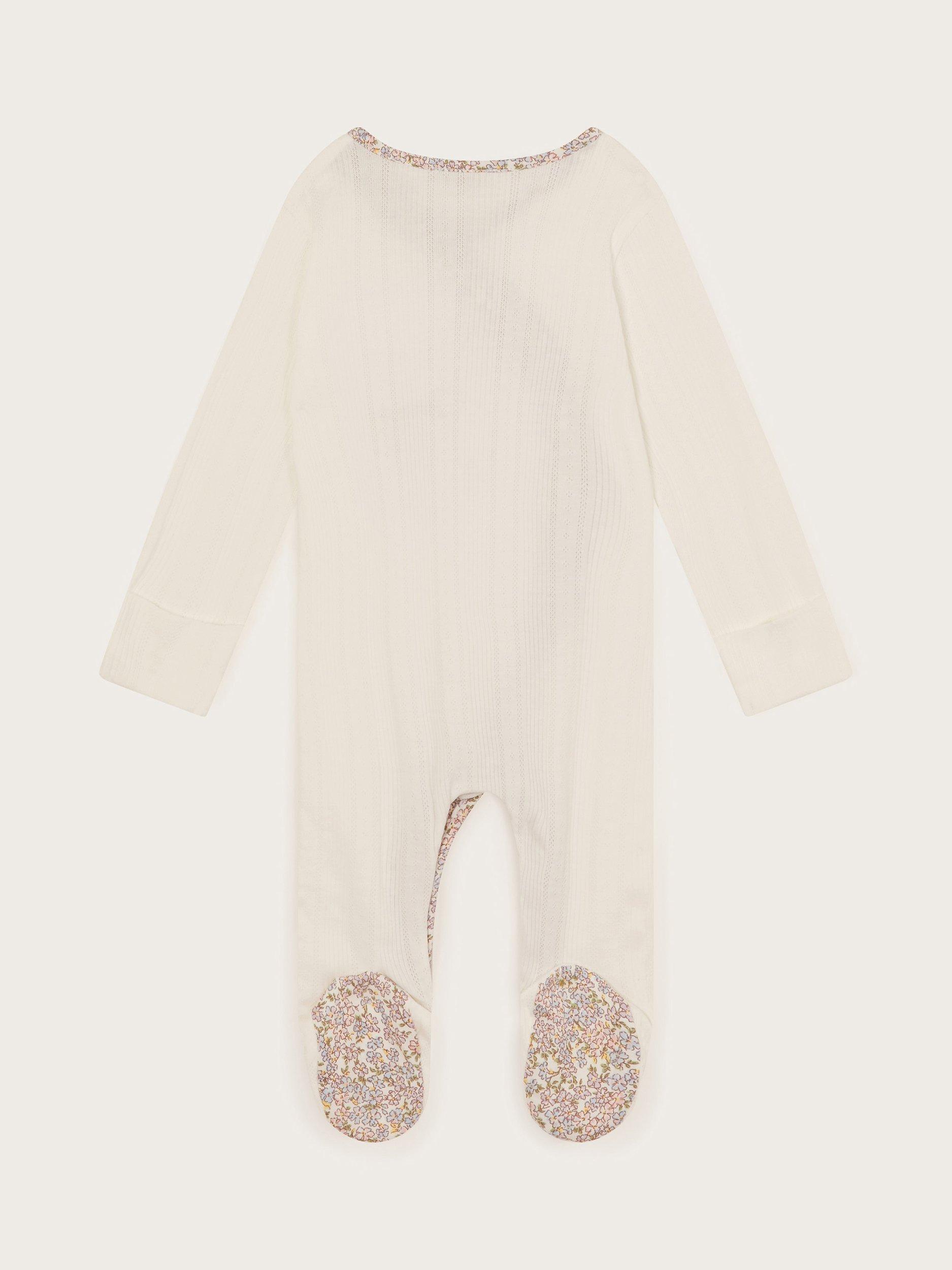 Product image 2 of 3, which shows Monsoon Baby Newborn Peri Bunny Embroidered Sleepsuit, Ivory, 9-12 months