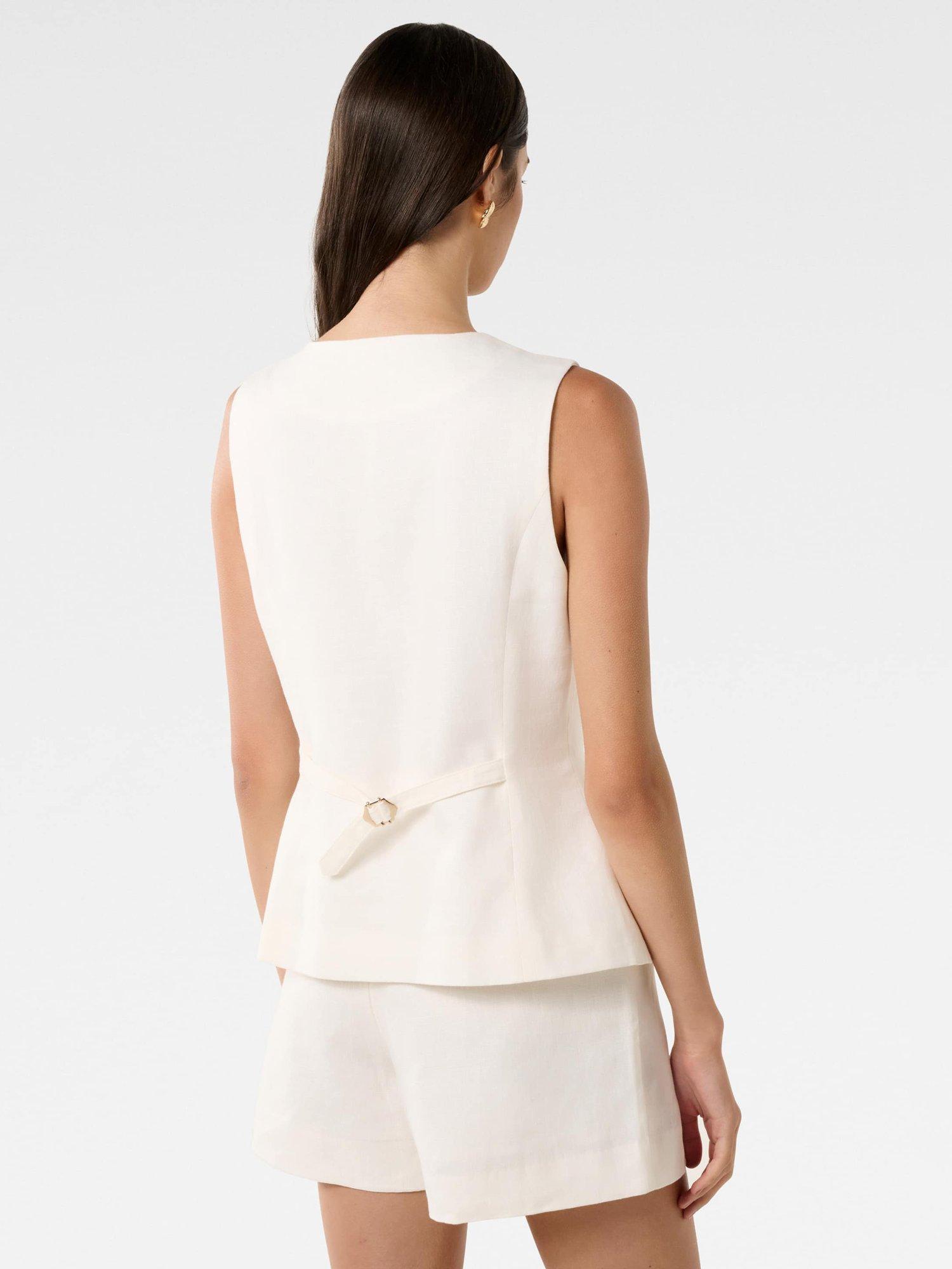 Product image 2 of 5, which shows Forever New Pip High Neck Pure Linen Waistcoat, Porcelain, 4