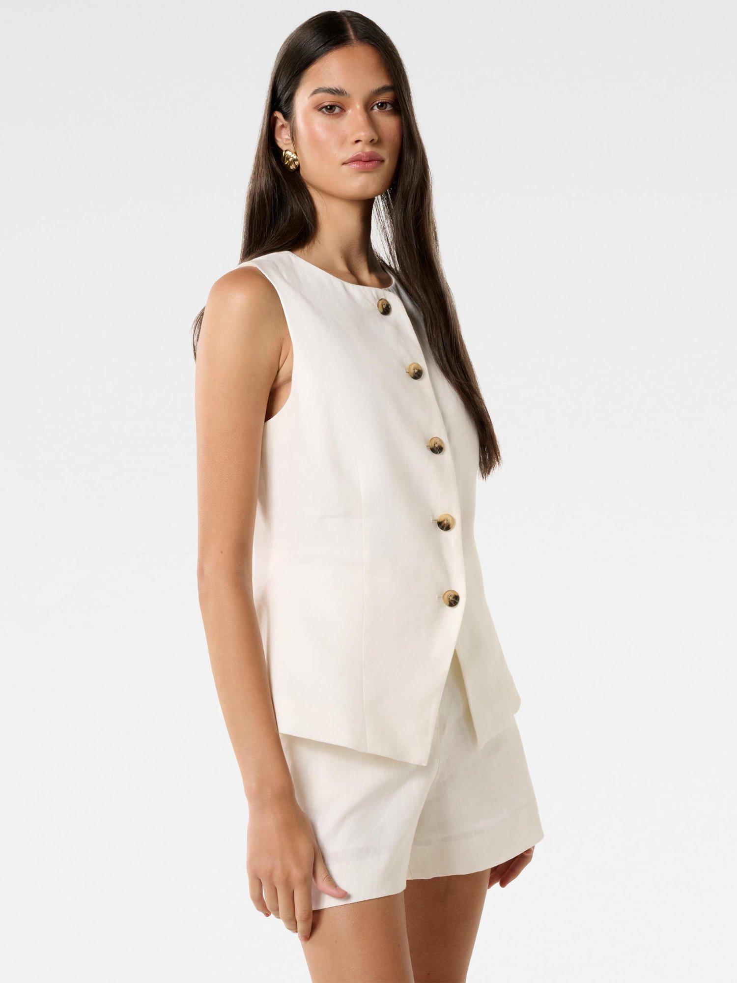 Product image 3 of 5, which shows Forever New Pip High Neck Pure Linen Waistcoat, Porcelain, 4