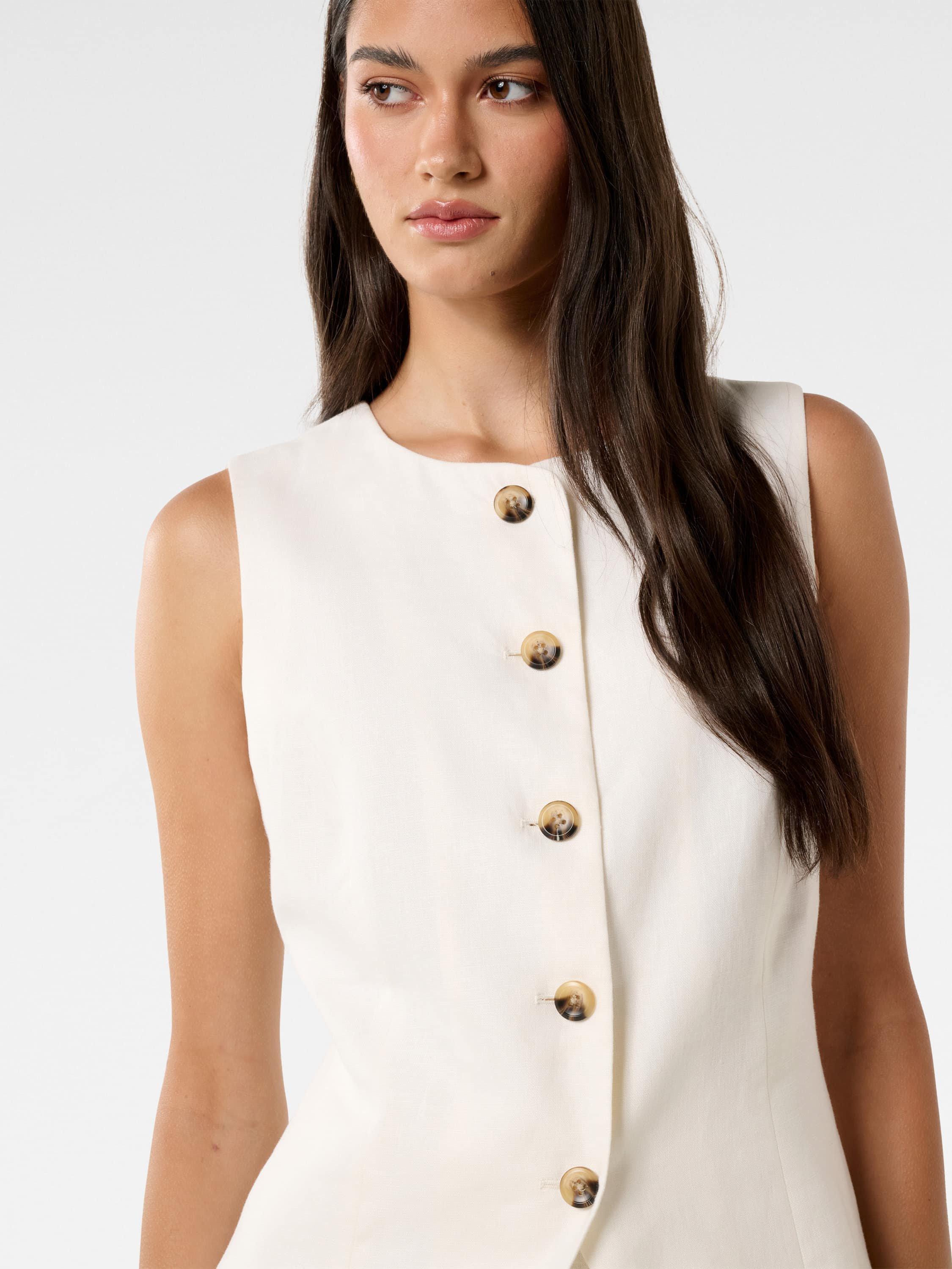 Product image 4 of 5, which shows Forever New Pip High Neck Pure Linen Waistcoat, Porcelain, 4