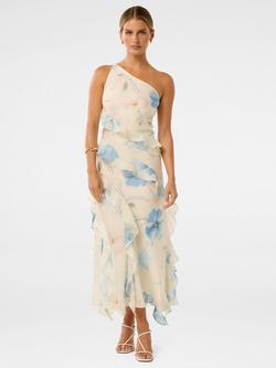 Forever New Petite Belle One Shoulder Ruffle Dress, Blue/Multi, Blue/Multi