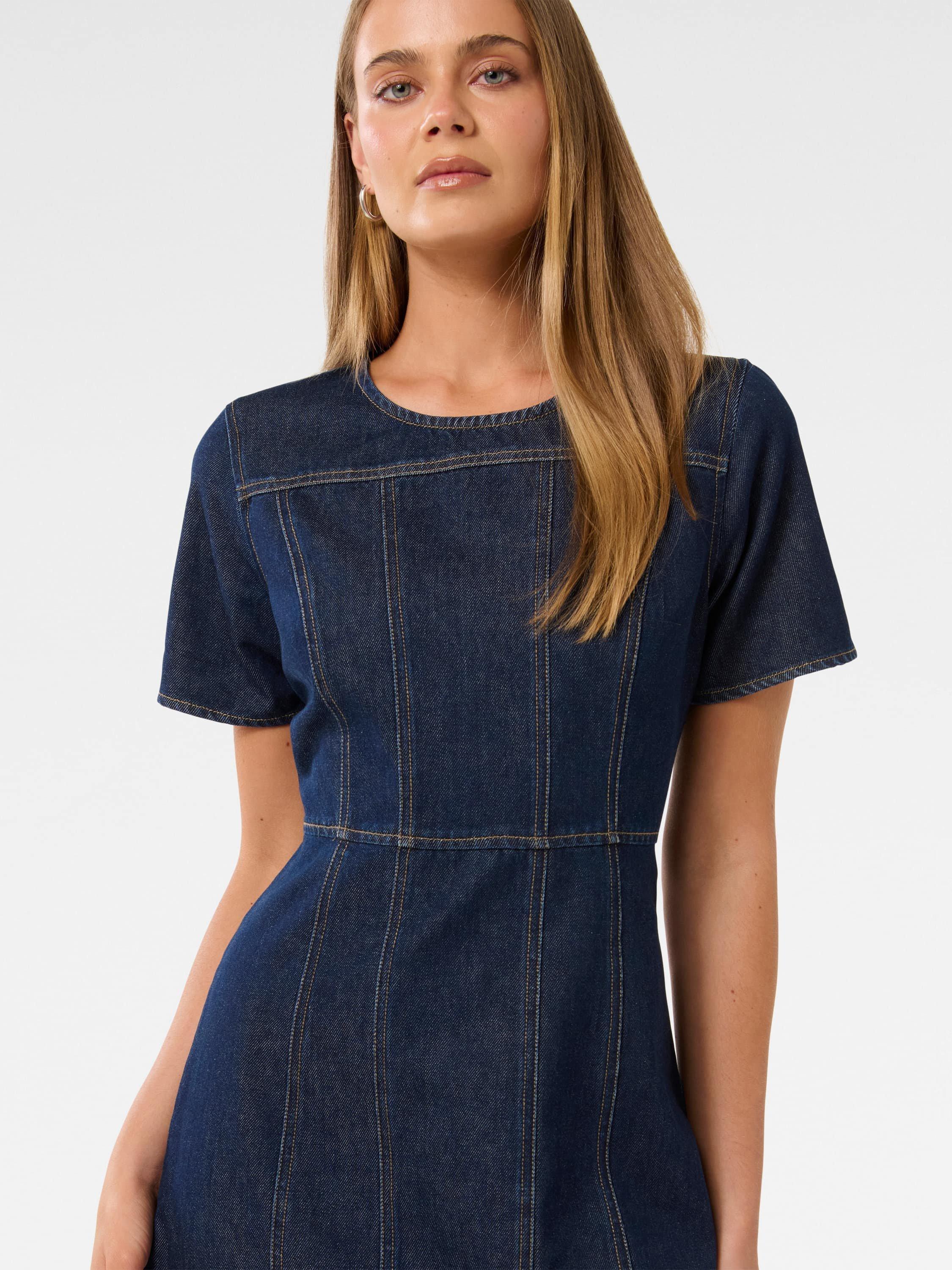 Product image 4 of 5, which shows Forever New Bleu Shift Denim Dress, Dark Blue, 4