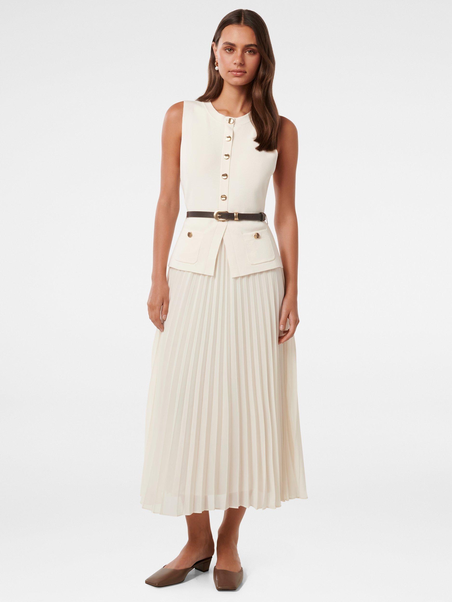 Product image 1 of 4, which shows Forever New Daphne Waistcoat Knitted Midi Dress, Porcelain, 4