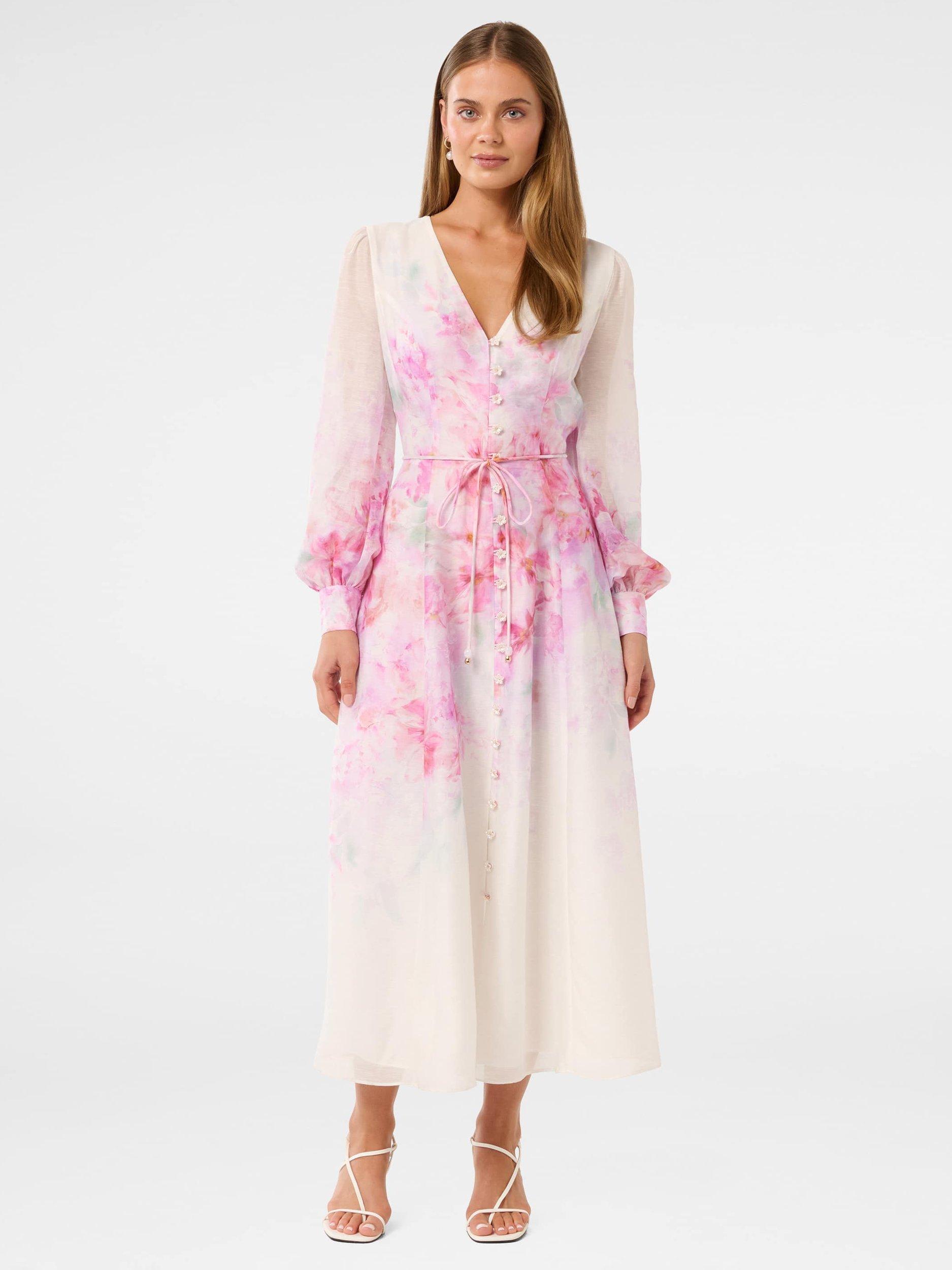 Product image 1 of 4, which shows Forever New Kahlani Print Midi Dress, Pink/Multi, 4