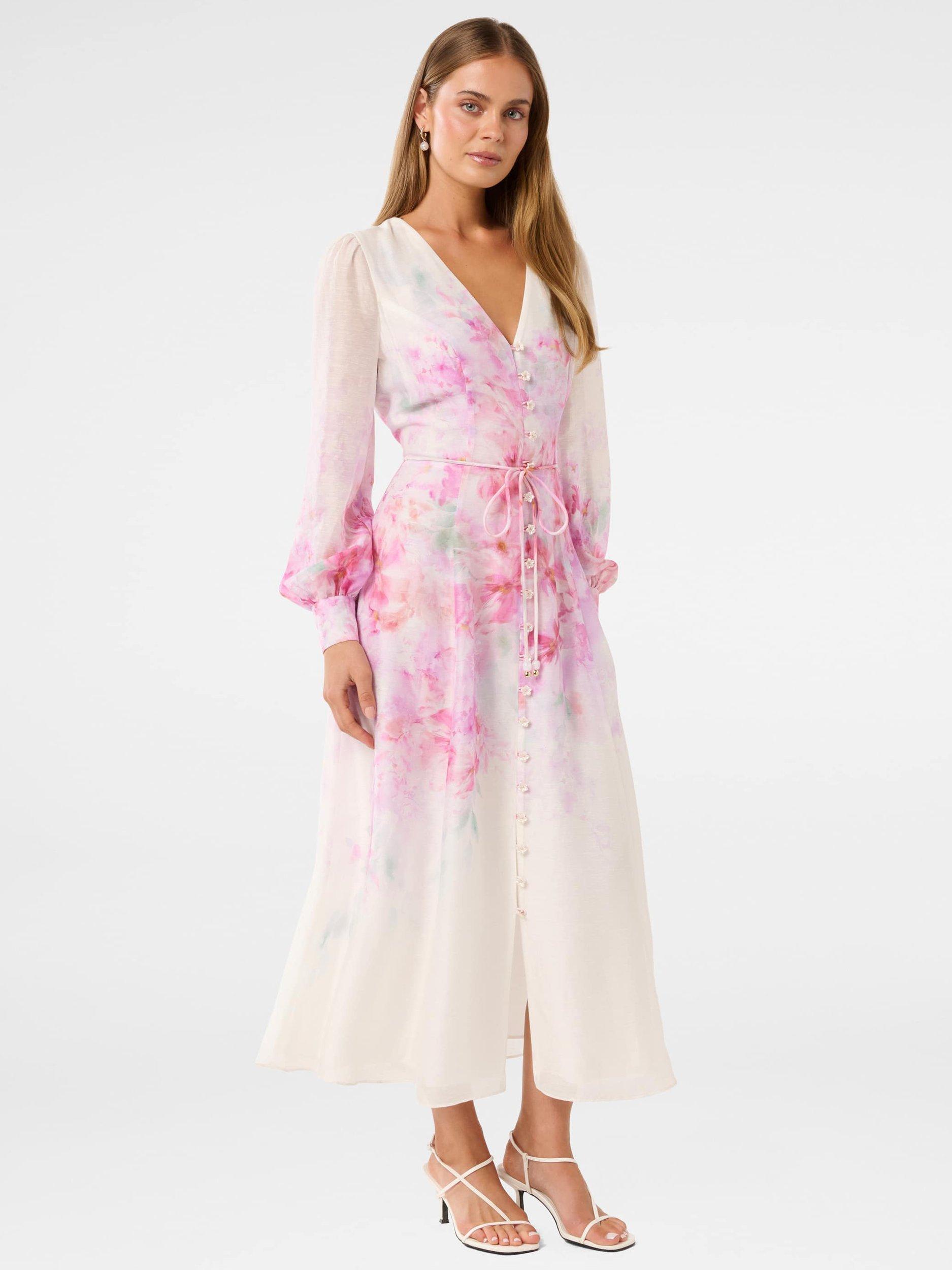 Product image 3 of 4, which shows Forever New Kahlani Print Midi Dress, Pink/Multi, 4