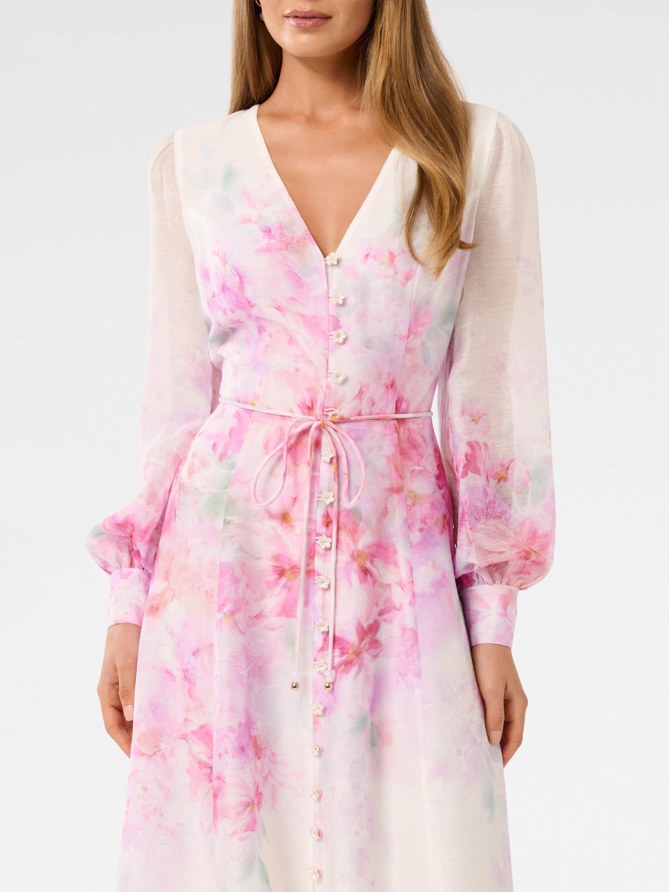 Product image 4 of 4, which shows Forever New Kahlani Print Midi Dress, Pink/Multi, 4