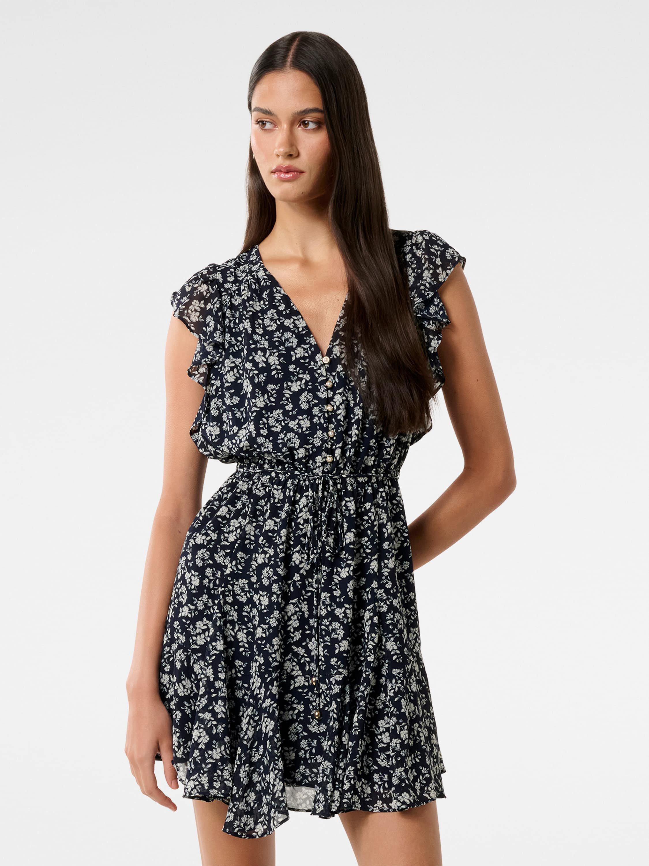 Product image 1 of 5, which shows Forever New Maxine Frill Sleeve Mini Dress, Navy, 4