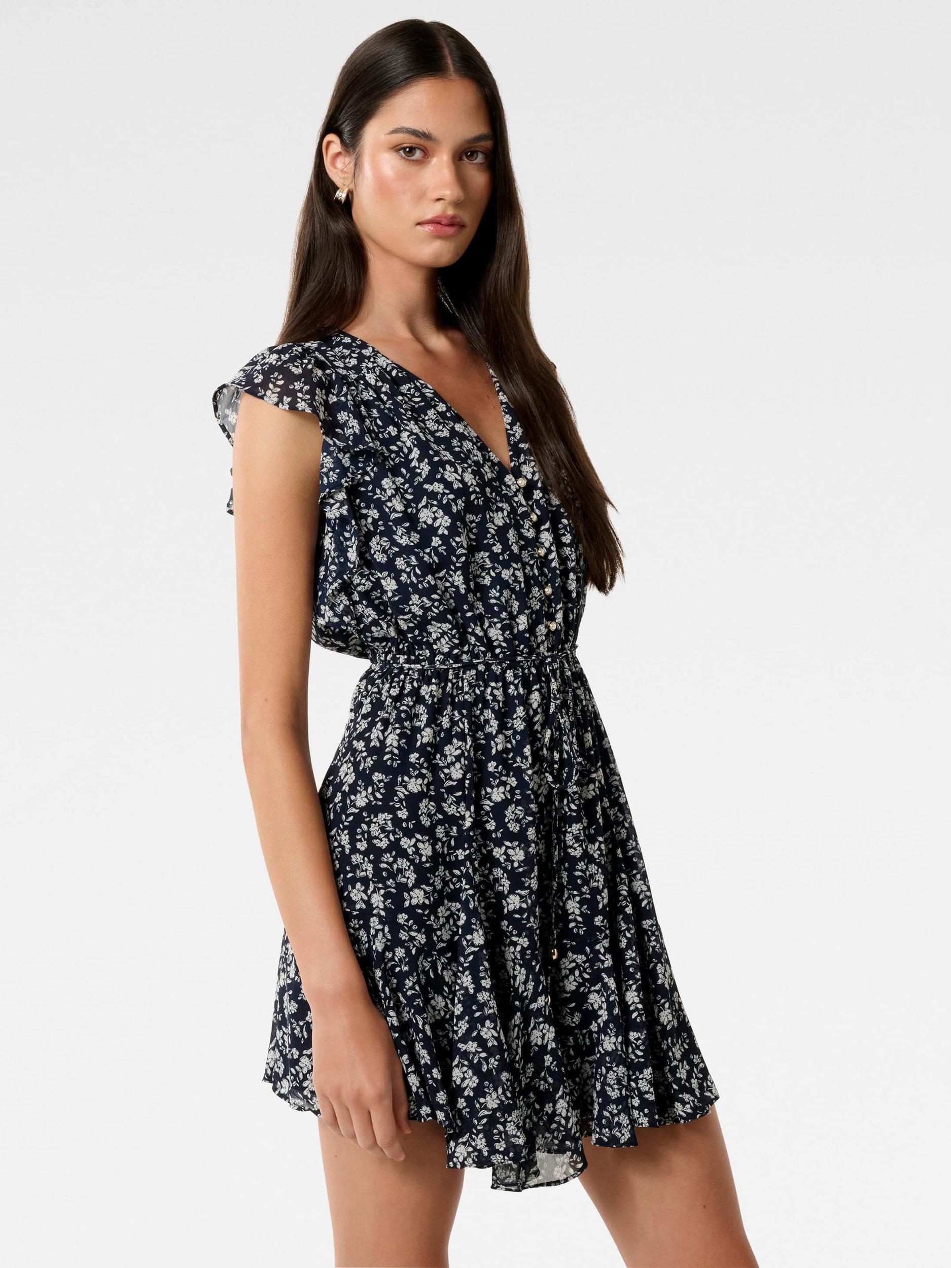 Product image 3 of 5, which shows Forever New Maxine Frill Sleeve Mini Dress, Navy, 4