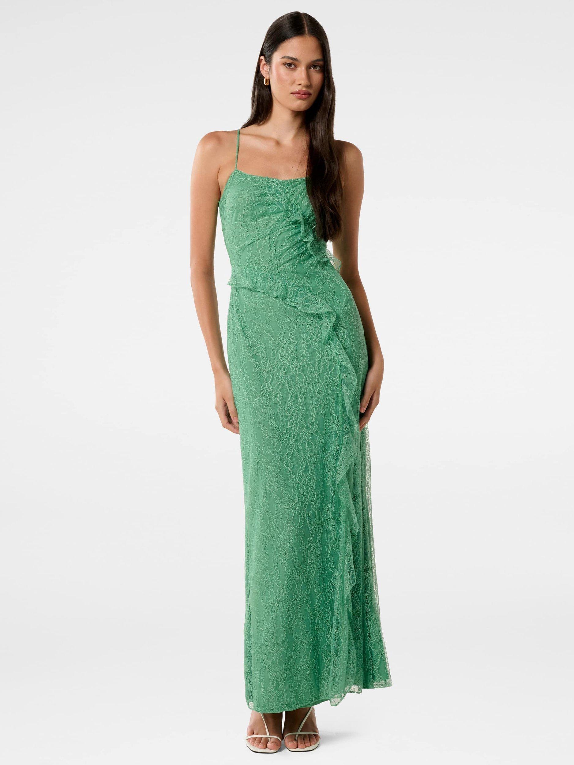 Product image 1 of 4, which shows Forever New Maybelle Lace Ruffle Midi Dress, Green Spruce, 4