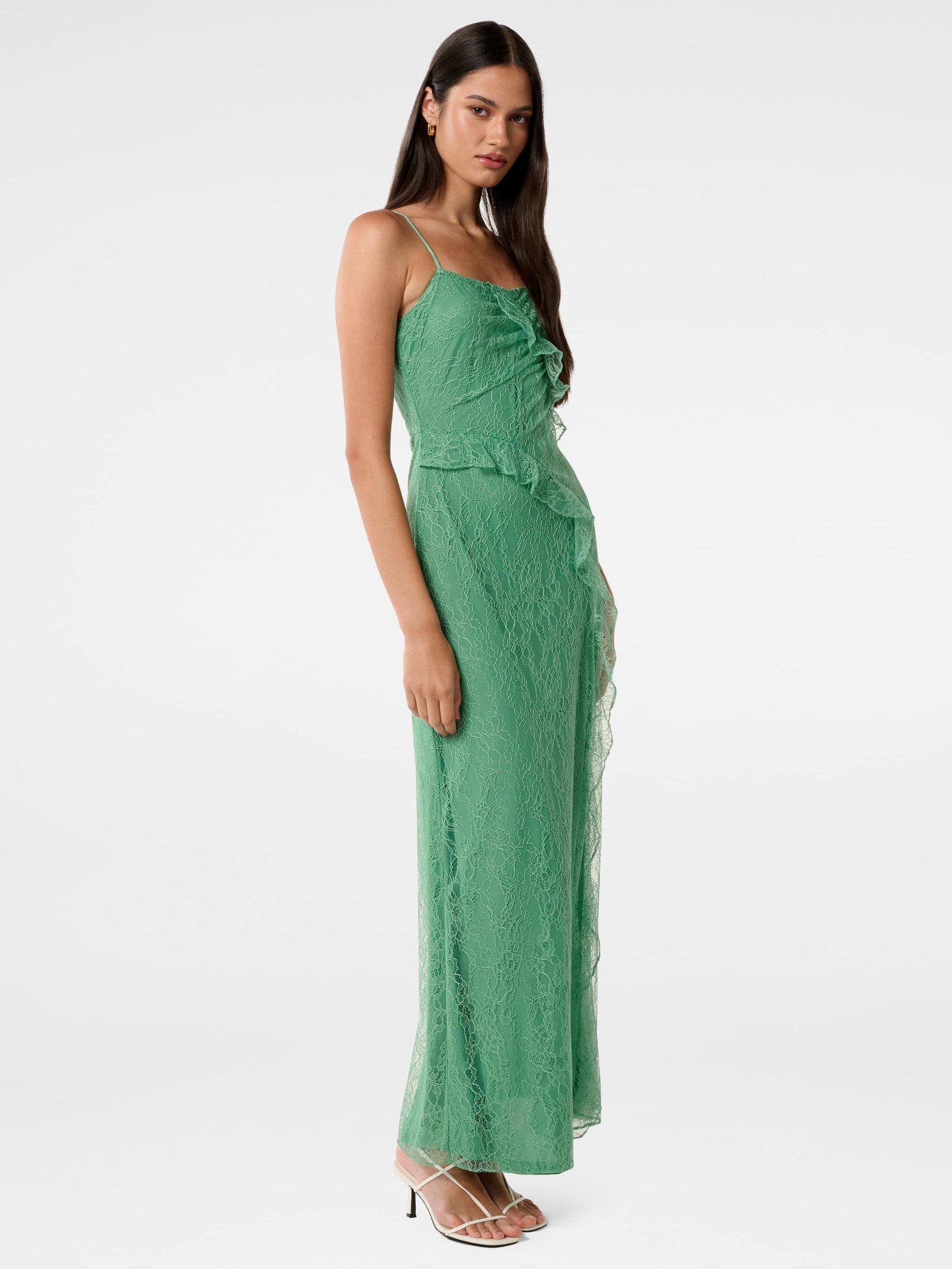 Product image 3 of 4, which shows Forever New Maybelle Lace Ruffle Midi Dress, Green Spruce, 4