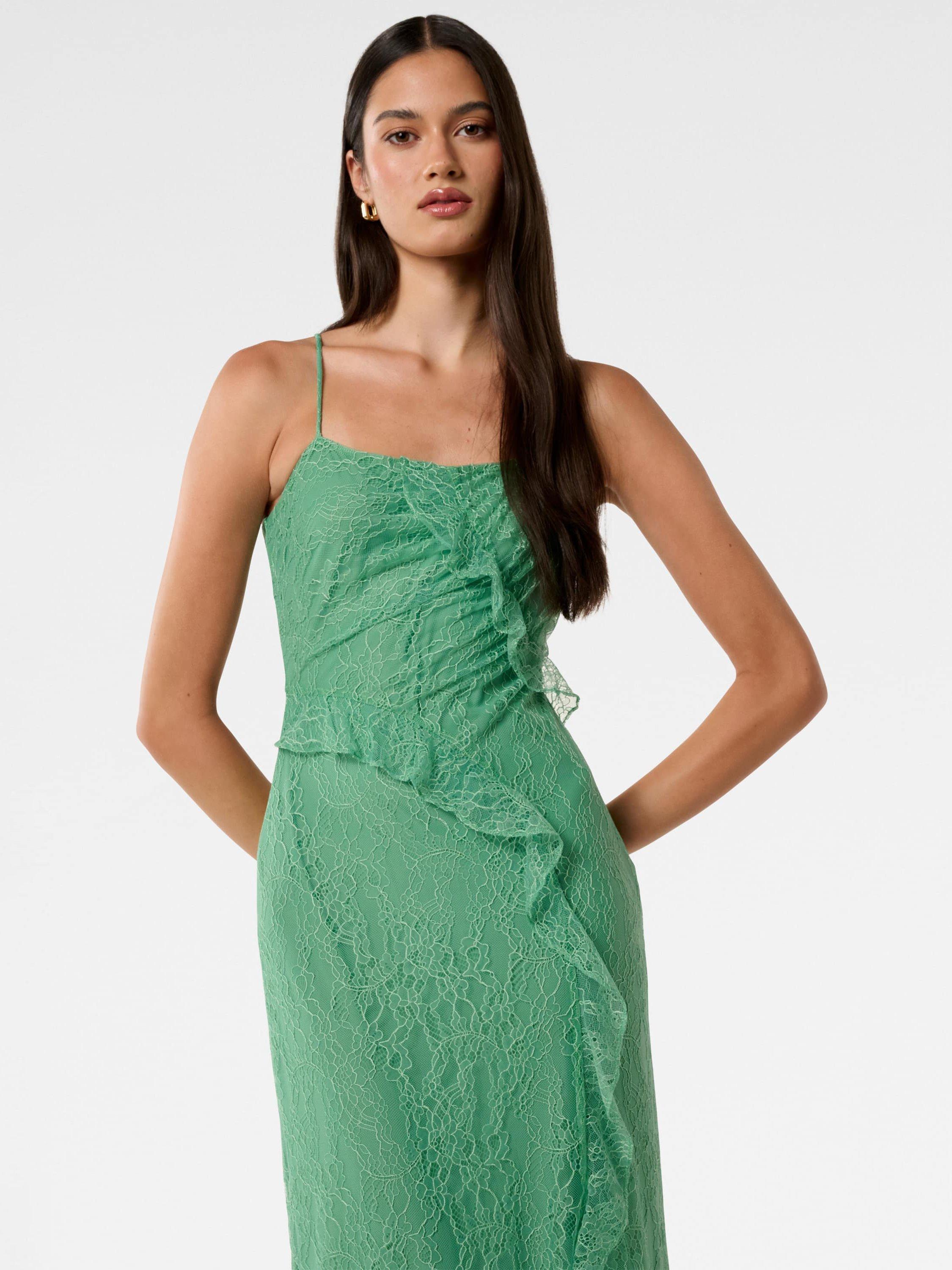 Product image 4 of 4, which shows Forever New Maybelle Lace Ruffle Midi Dress, Green Spruce, 4