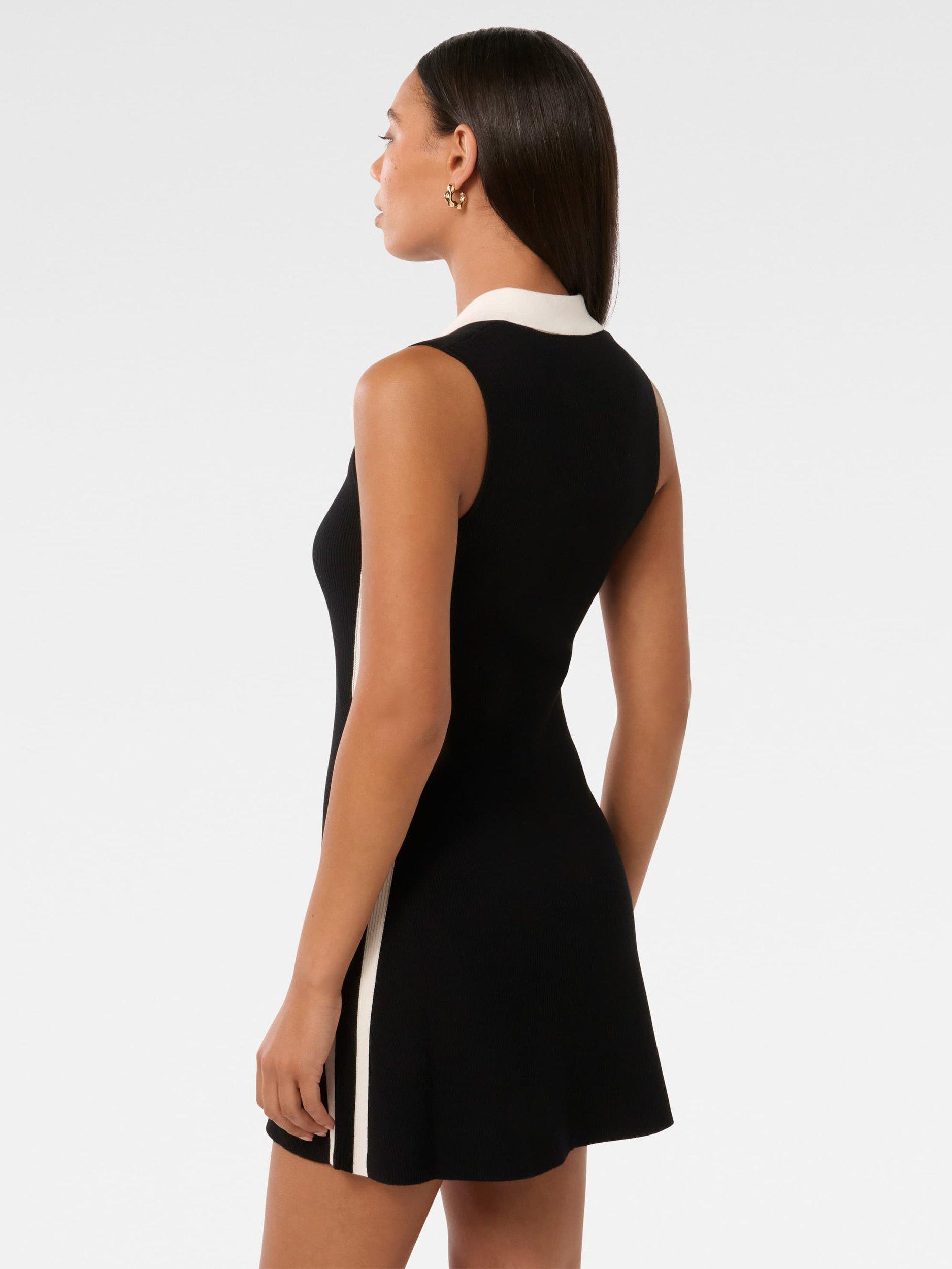 Product image 2 of 5, which shows Forever New Nova Collared Mini Knit Dress, Black/White, 4