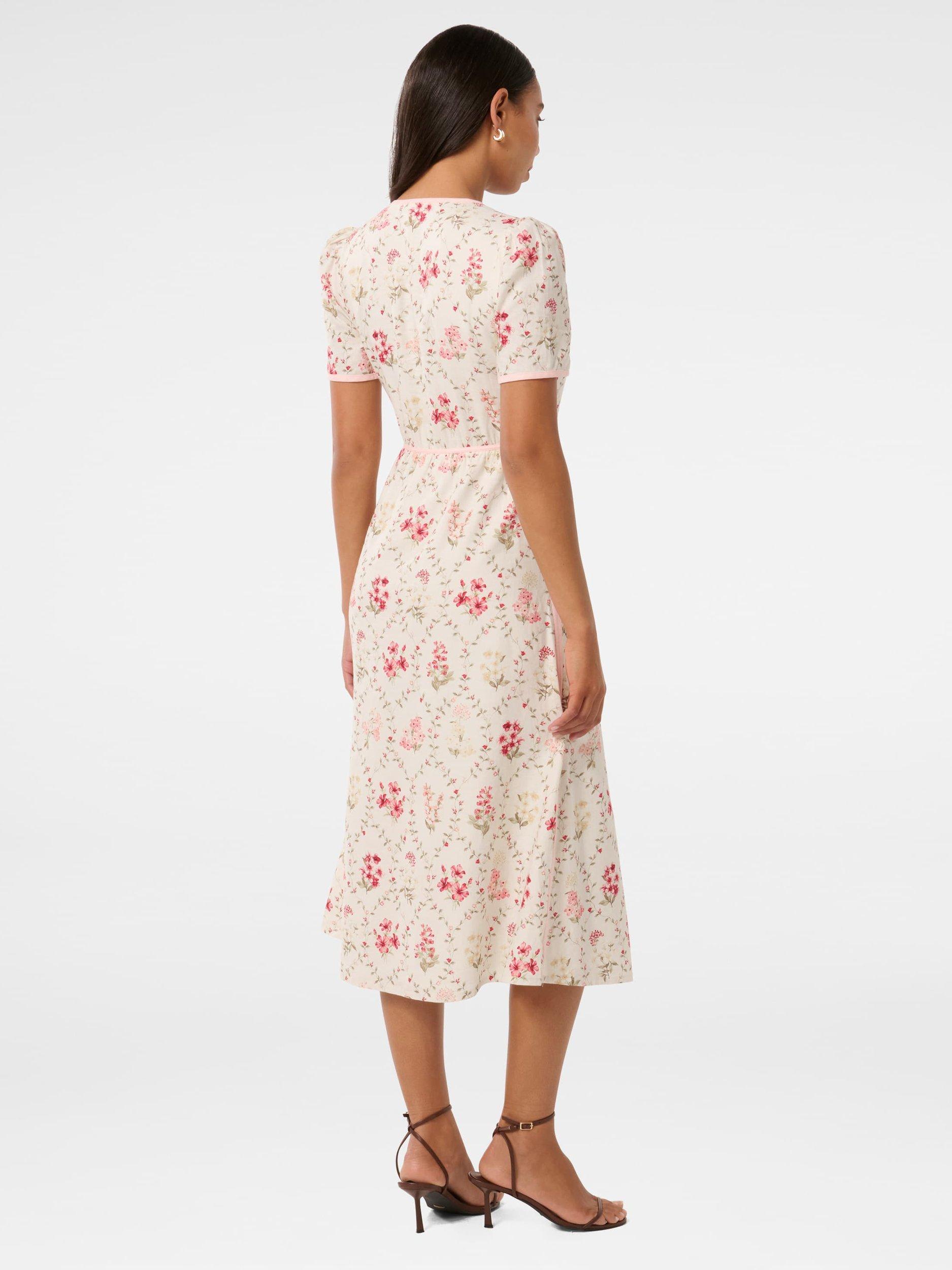 Product image 2 of 4, which shows Forever New Sabrina Floral Linen Blend Midi Dress, Pink/Multi, 4