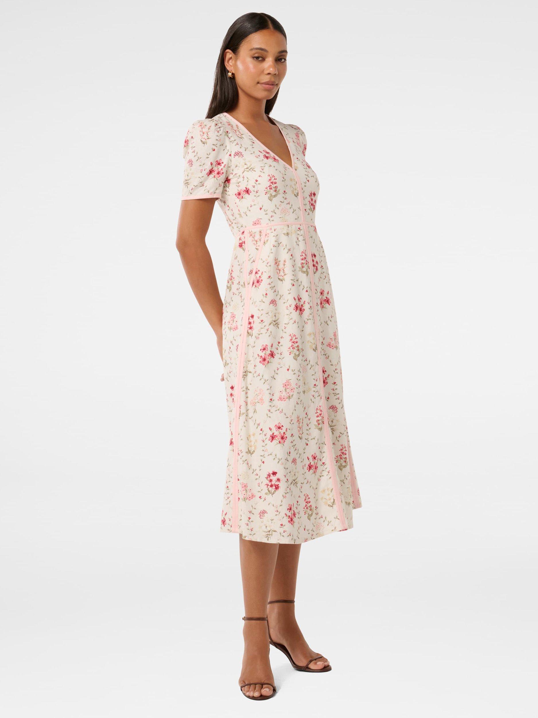 Product image 3 of 4, which shows Forever New Sabrina Floral Linen Blend Midi Dress, Pink/Multi, 4