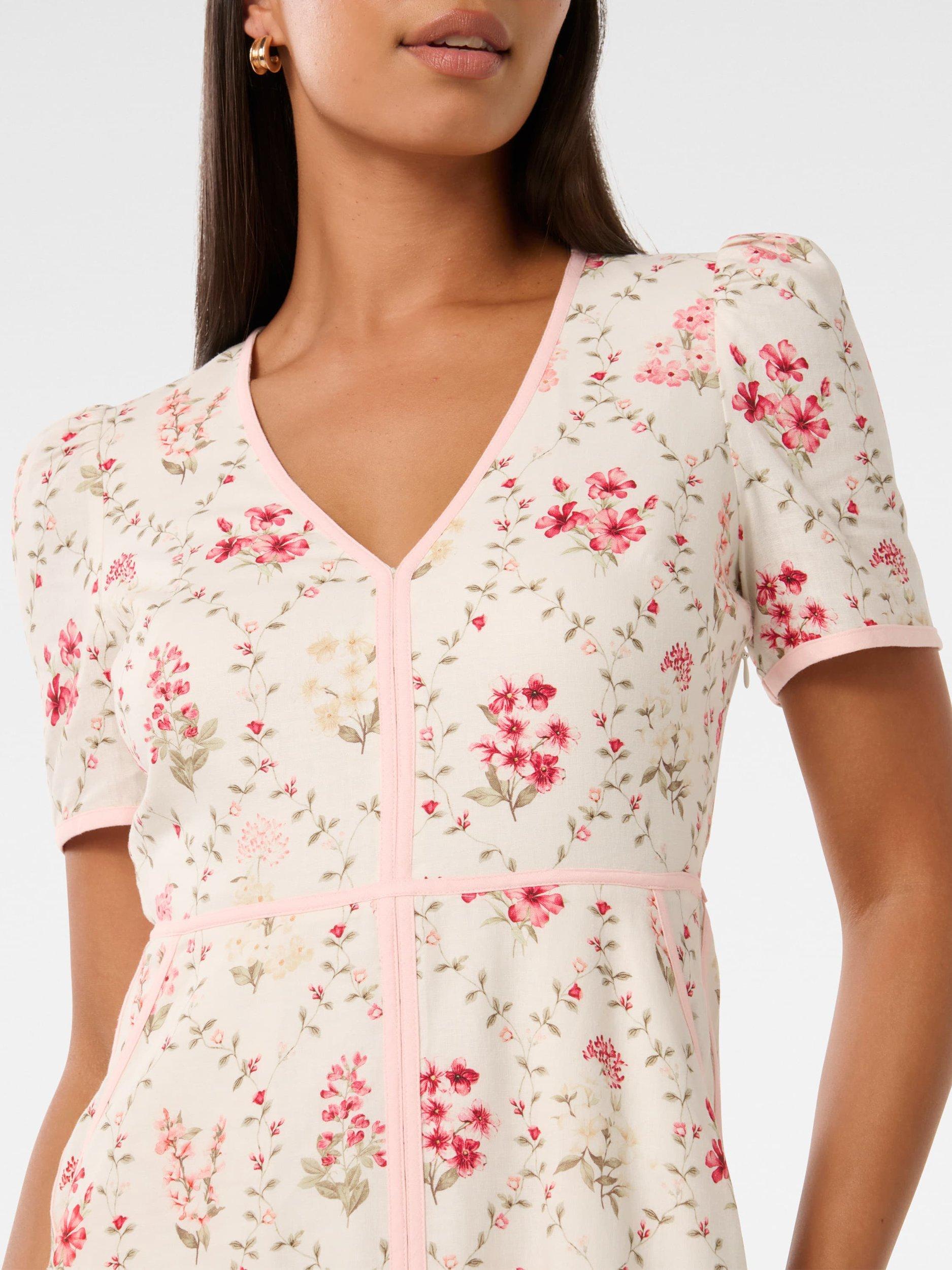 Product image 4 of 4, which shows Forever New Sabrina Floral Linen Blend Midi Dress, Pink/Multi, 4