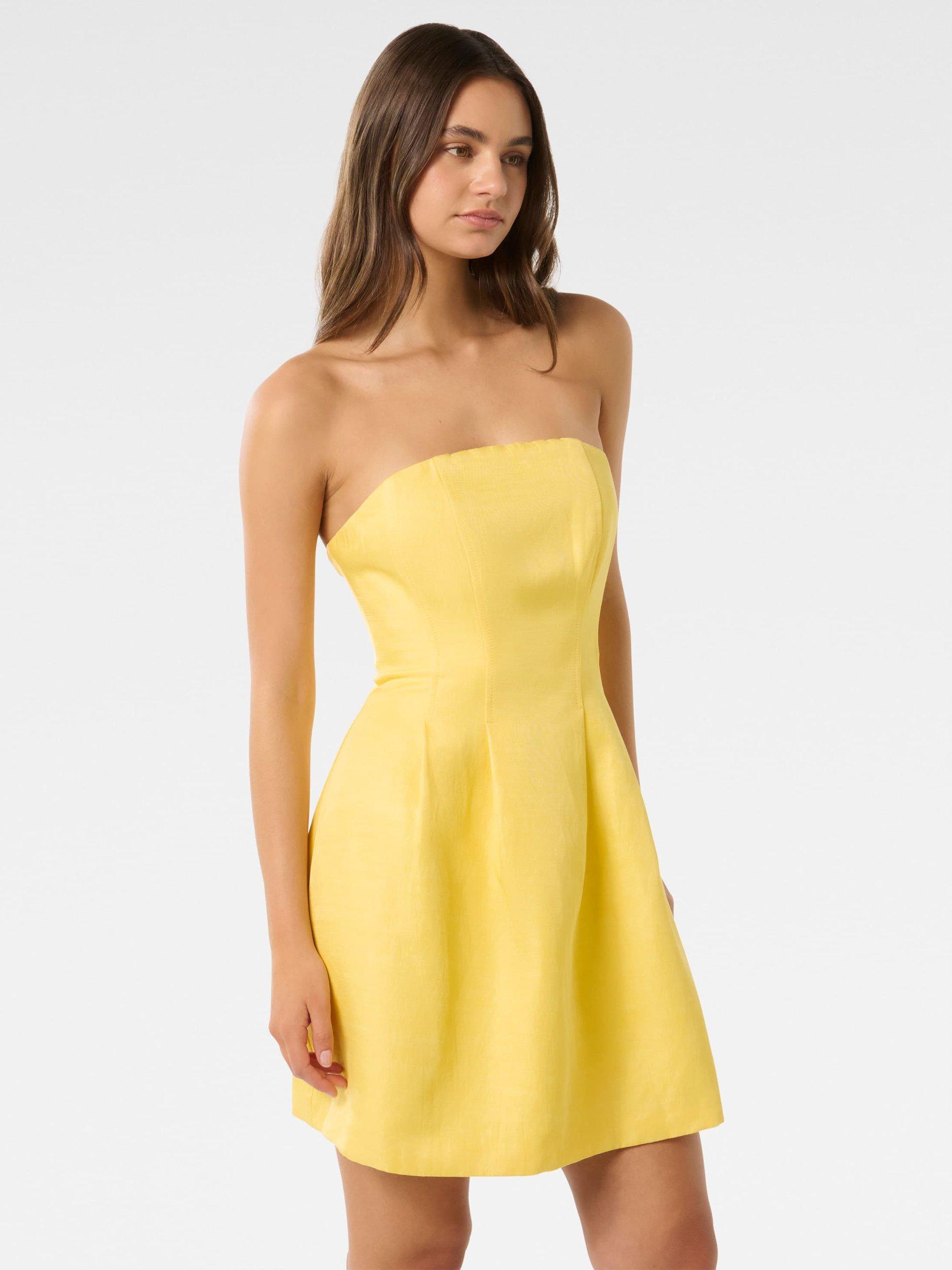 Product image 3 of 5, which shows Forever New Shayla Strapless Mini Dress, Aspen Gold, 4