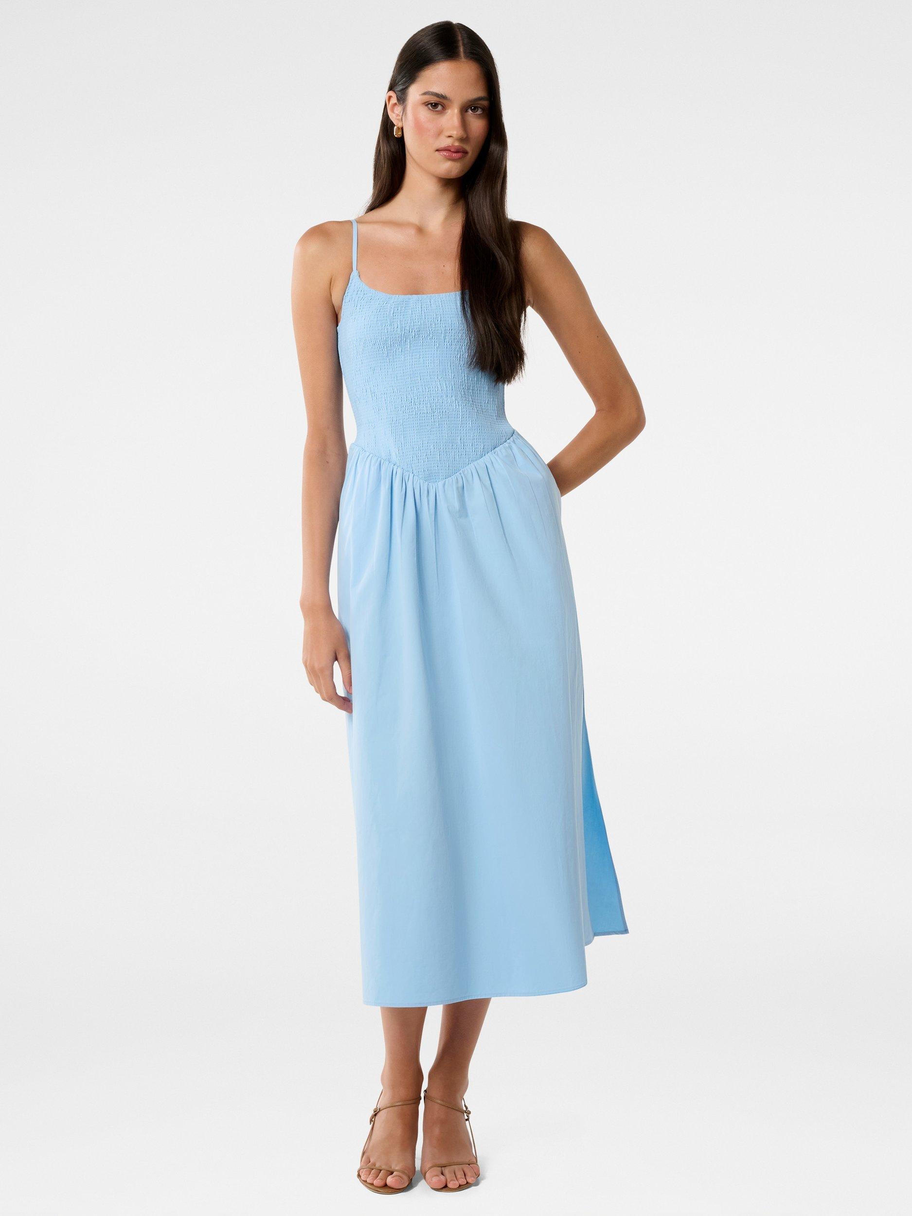 Product image 1 of 4, which shows Forever New Dylan Shirred Cotton Midi Dress, Clear Day, 4