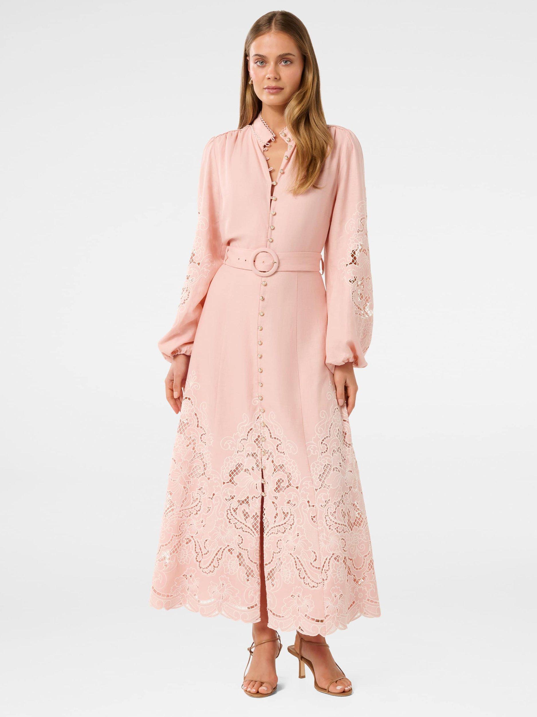 Product image 1 of 4, which shows Forever New Ebony Embroidered Midi Dress, Pink, 4