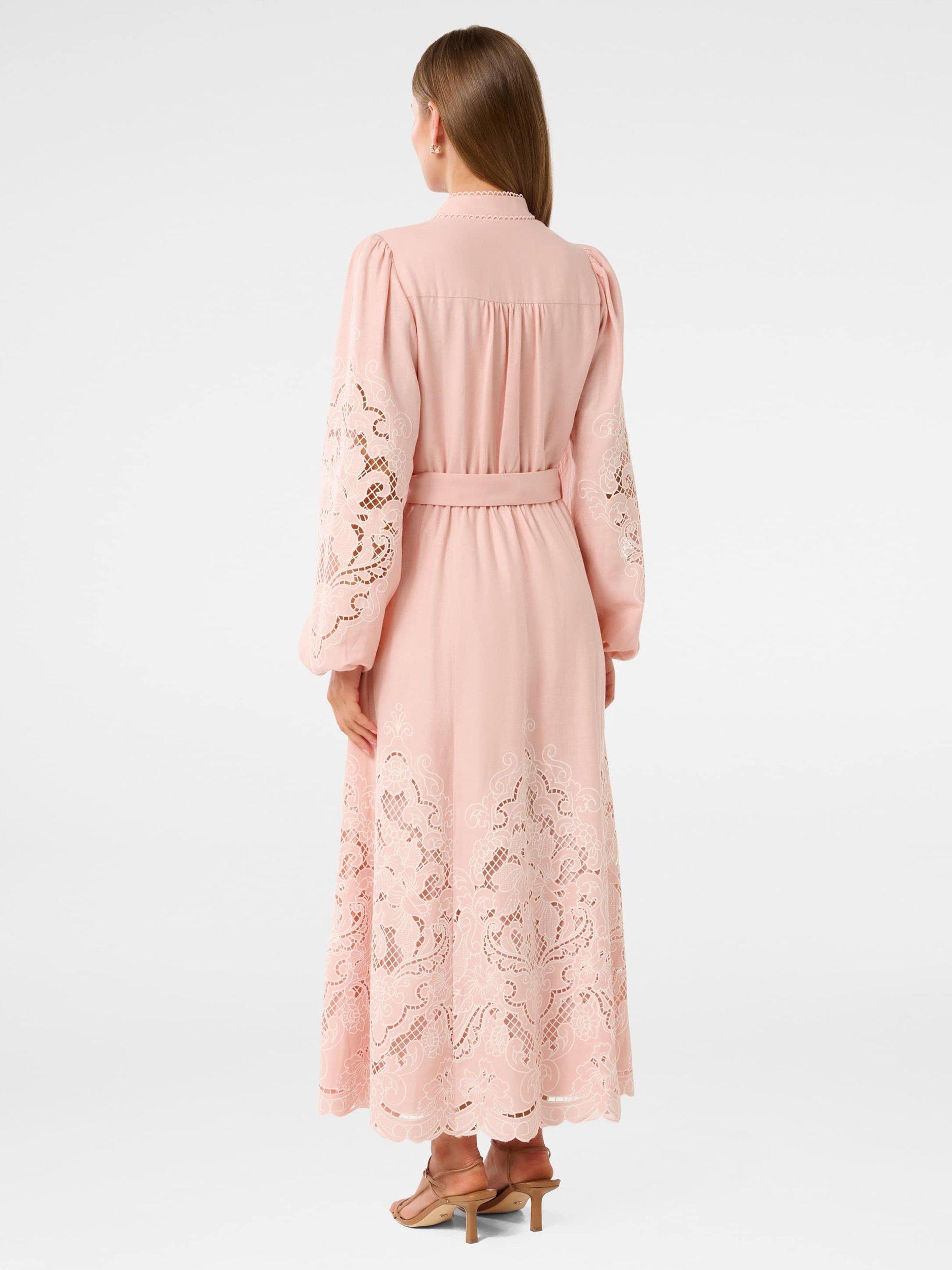 Product image 2 of 4, which shows Forever New Ebony Embroidered Midi Dress, Pink, 4