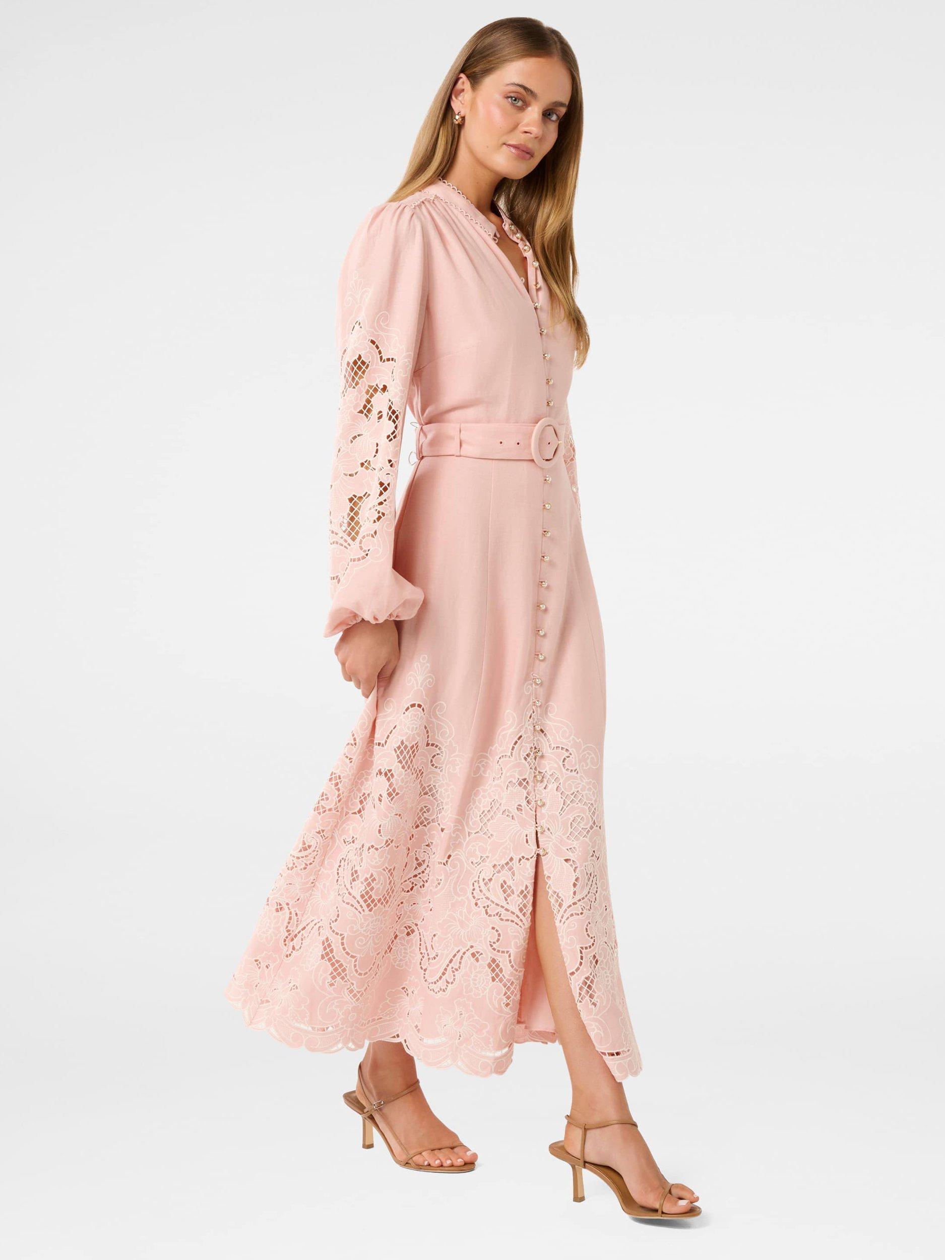 Product image 3 of 4, which shows Forever New Ebony Embroidered Midi Dress, Pink, 4