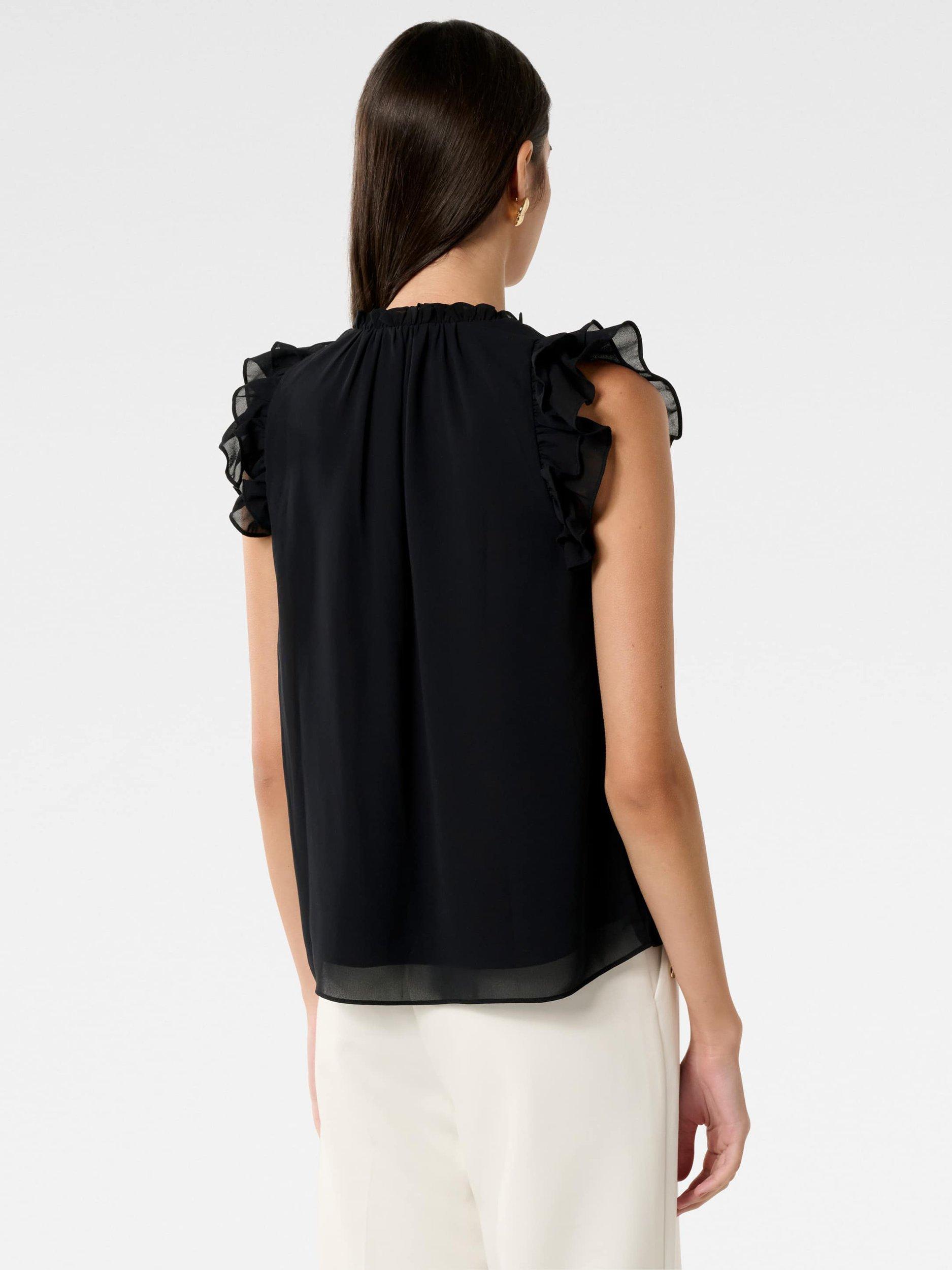 Product image 2 of 5, which shows Forever New Abigail Ruffle Blouse, Black, 4