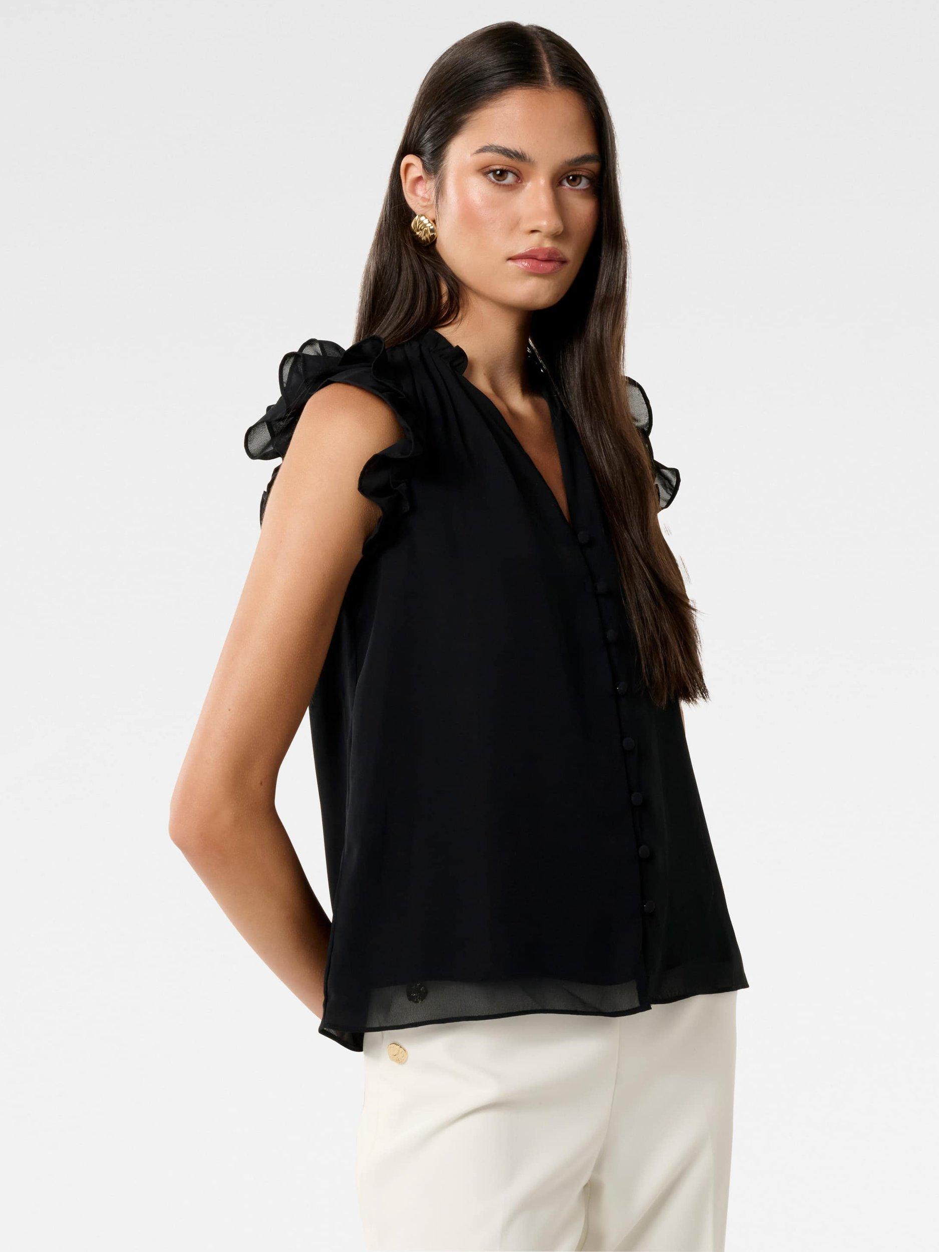 Product image 3 of 5, which shows Forever New Abigail Ruffle Blouse, Black, 4