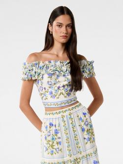 Forever New Cameron Off Shoulder Top, Blue/Multi, Blue/Multi