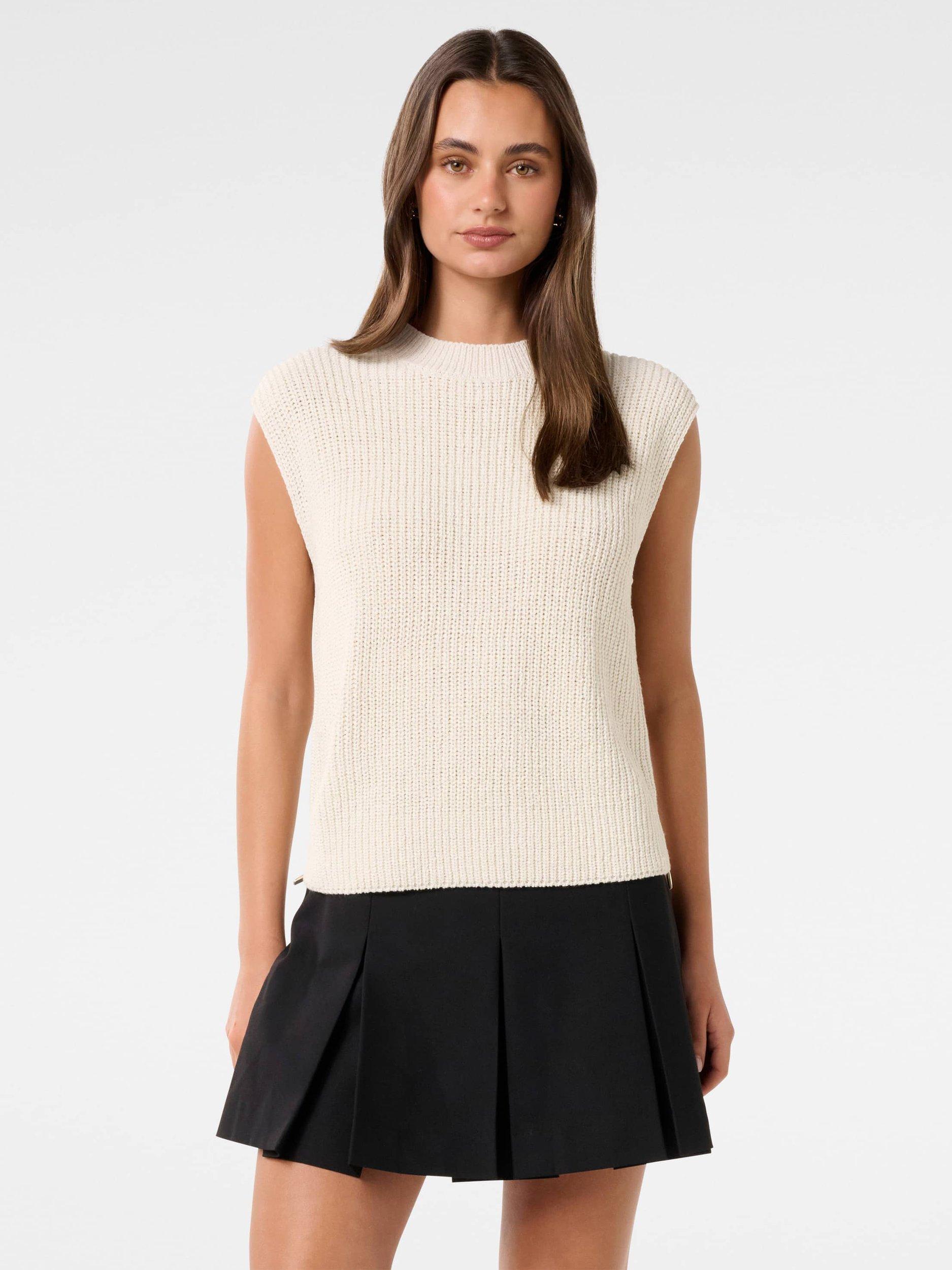 Product image 1 of 5, which shows Forever New Emily Zip Detail Knit Tank Top, Cream, L