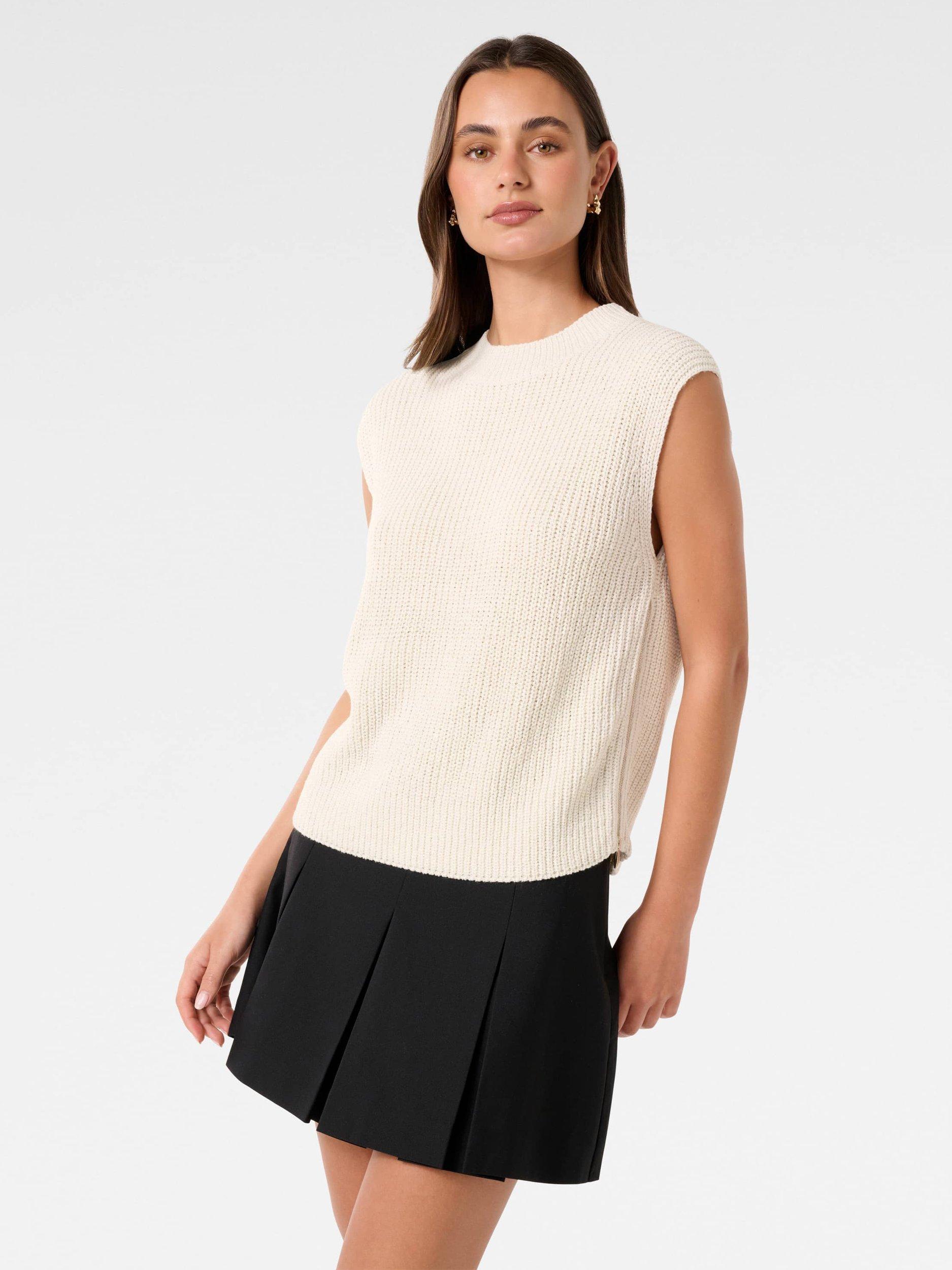Product image 3 of 5, which shows Forever New Emily Zip Detail Knit Tank Top, Cream, L