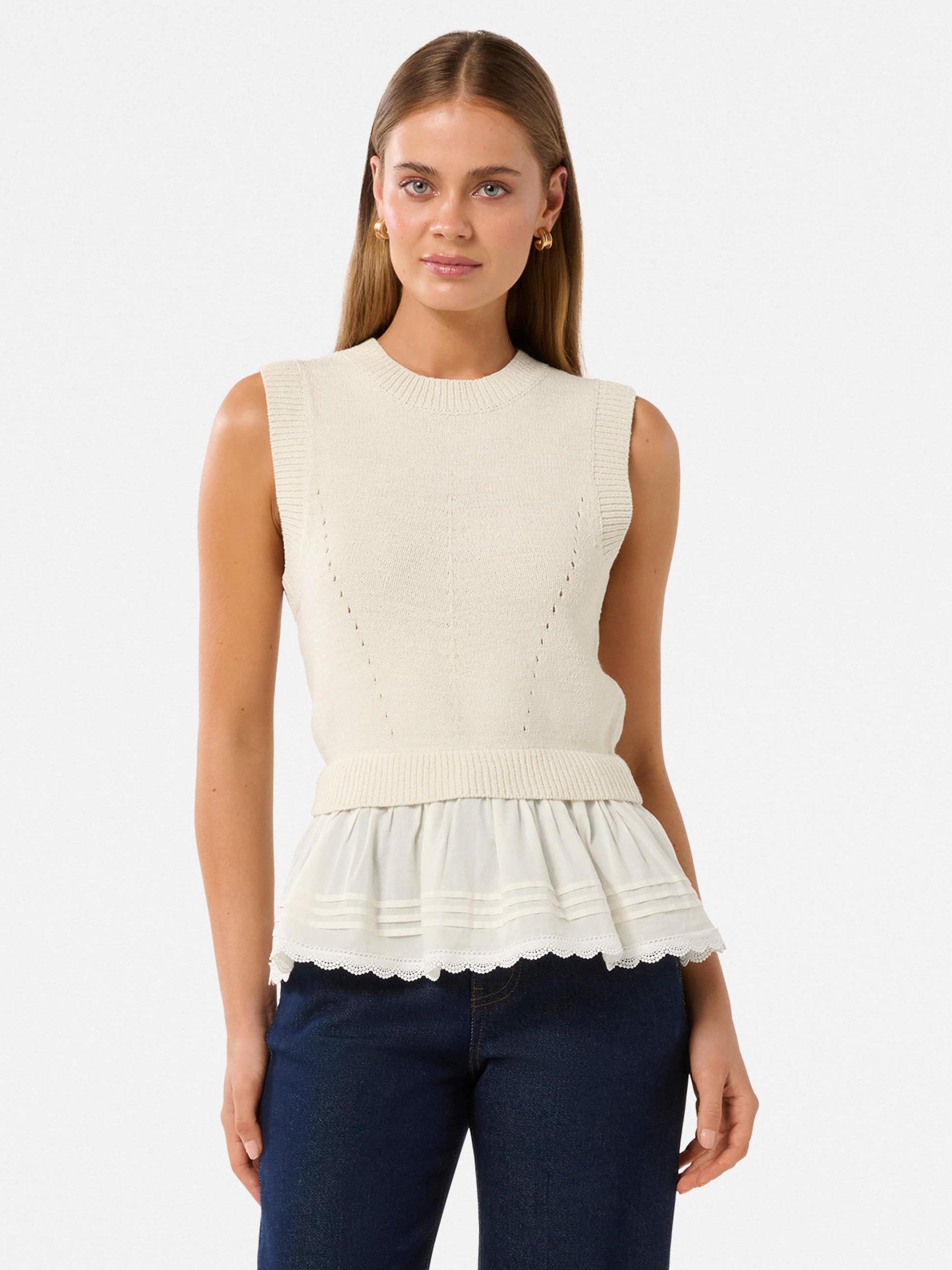 Product image 1 of 5, which shows Forever New Tiana Peplum Hem Knit Top, Cream, L