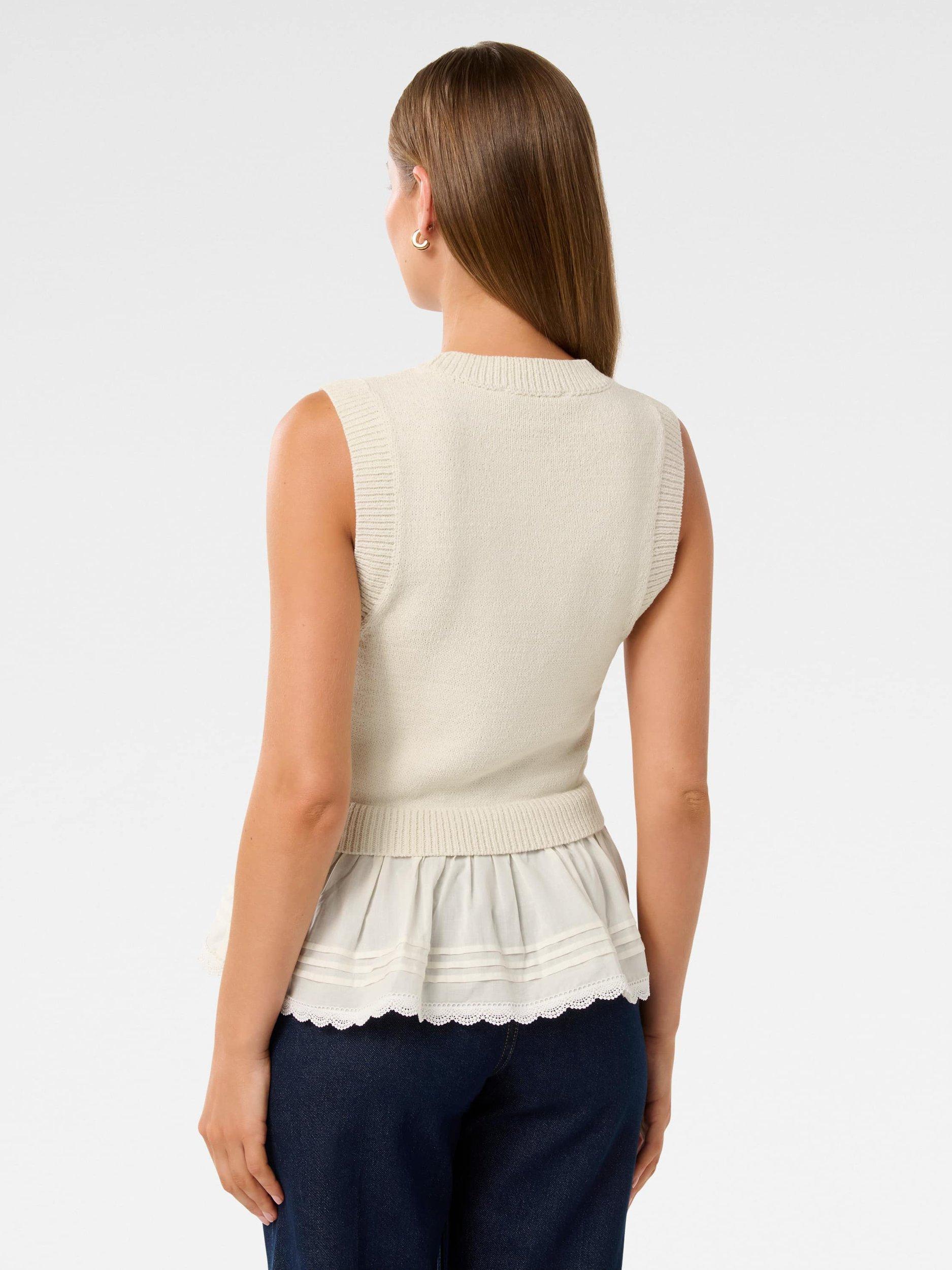 Product image 2 of 5, which shows Forever New Tiana Peplum Hem Knit Top, Cream, L