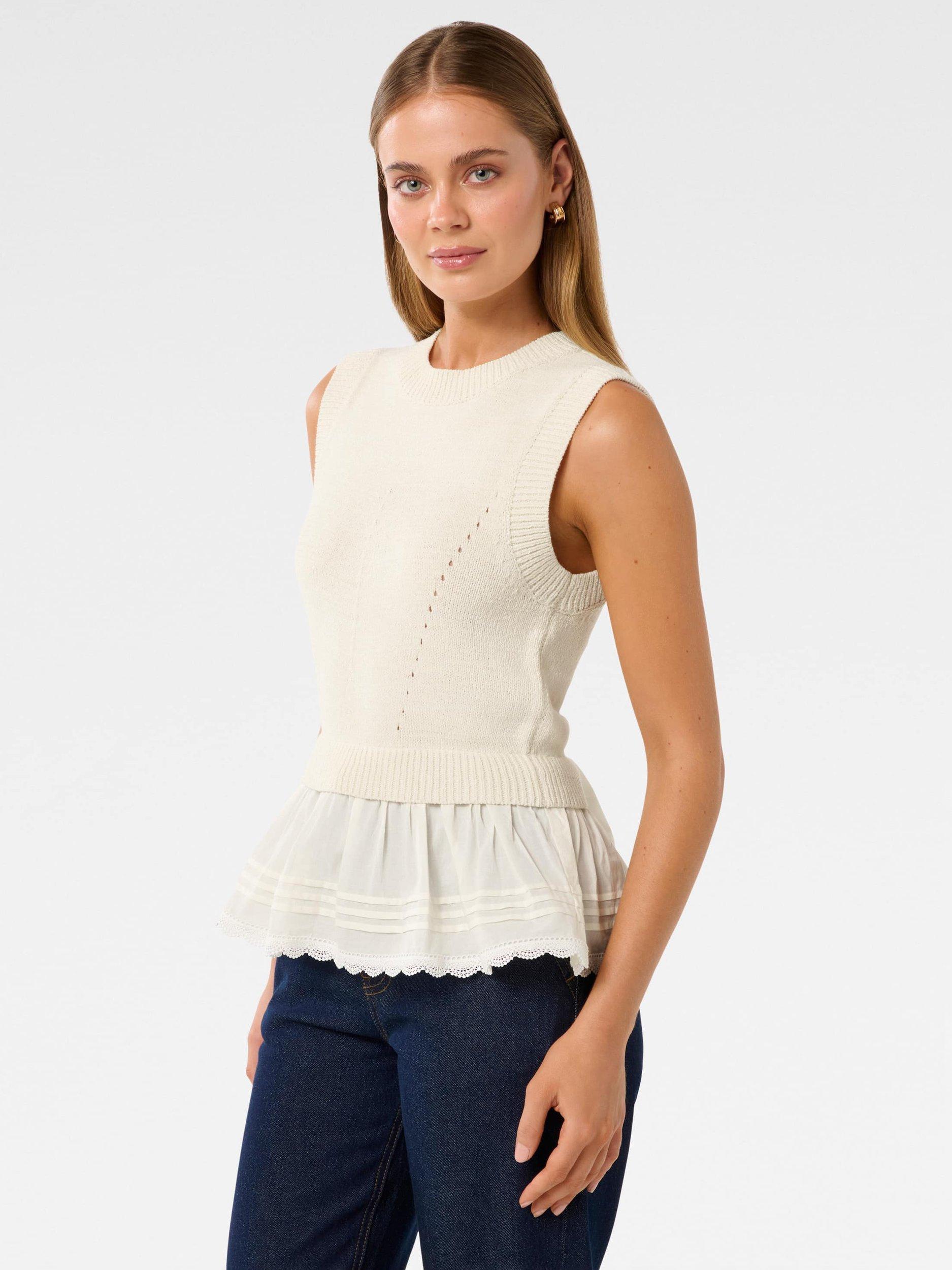 Product image 3 of 5, which shows Forever New Tiana Peplum Hem Knit Top, Cream, L