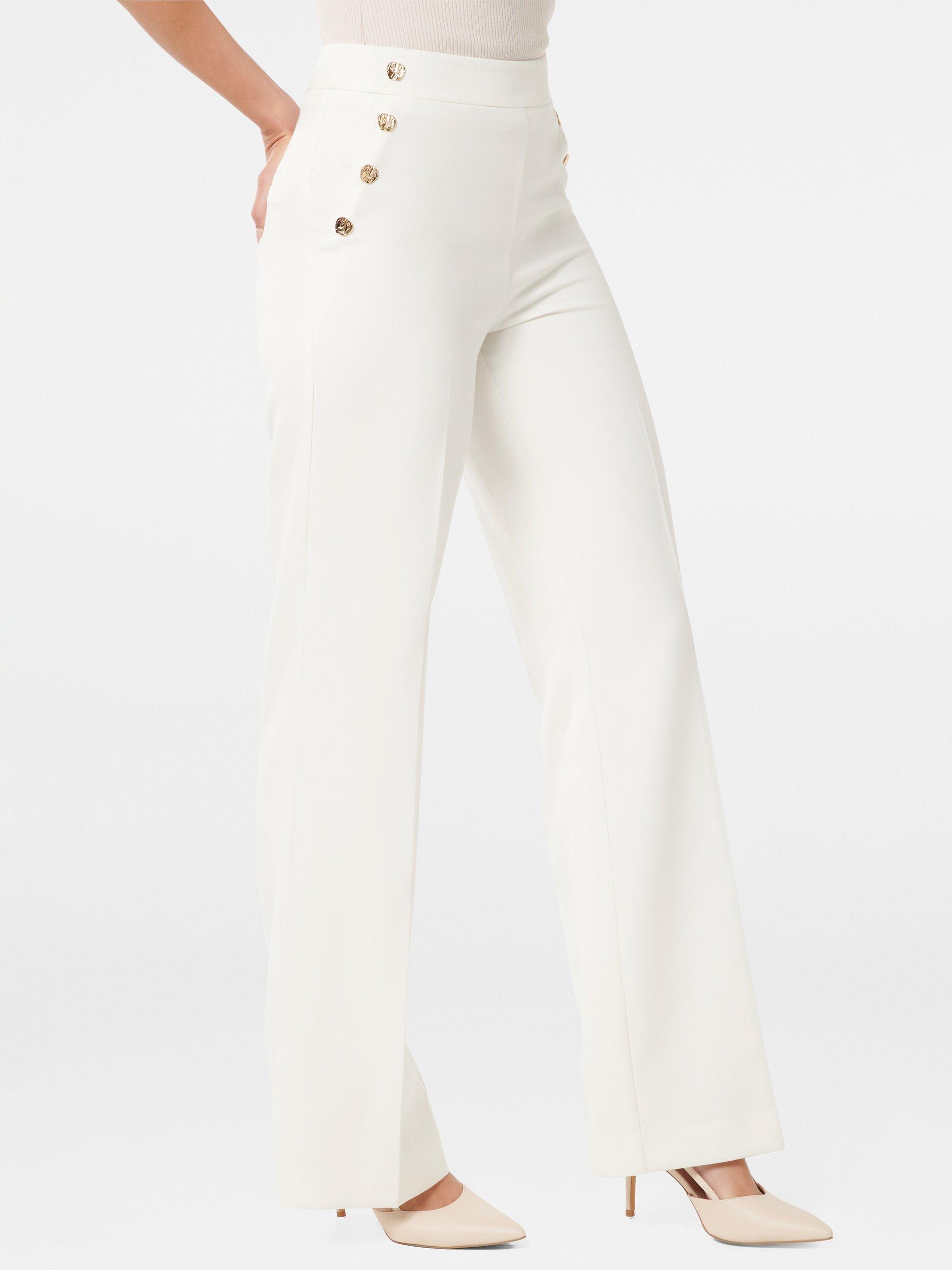 Product image 3 of 5, which shows Forever New Kehlani Button Detail Wide Leg Trousers, Porcelain, 4